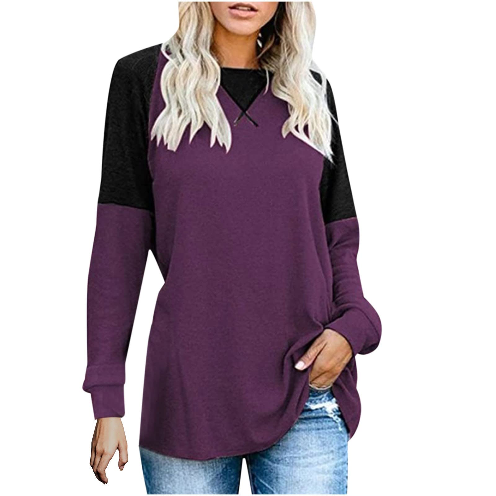 Women's Long Sleeve Workout Shirts - Spring Casual Loose Fit Solid Color Round Neck Tunic Top in Watermelon Red | Gym, Yoga, Running & Everyday Wear