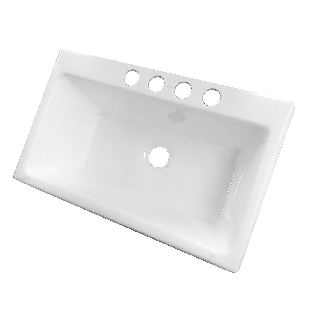 Kingston Brass Towne 36 Inch White Cast Iron Undermount Kitchen Sink with 4 Hole Faucet - Perfect for Modern Farmhouse & Rustic Style Kitchens