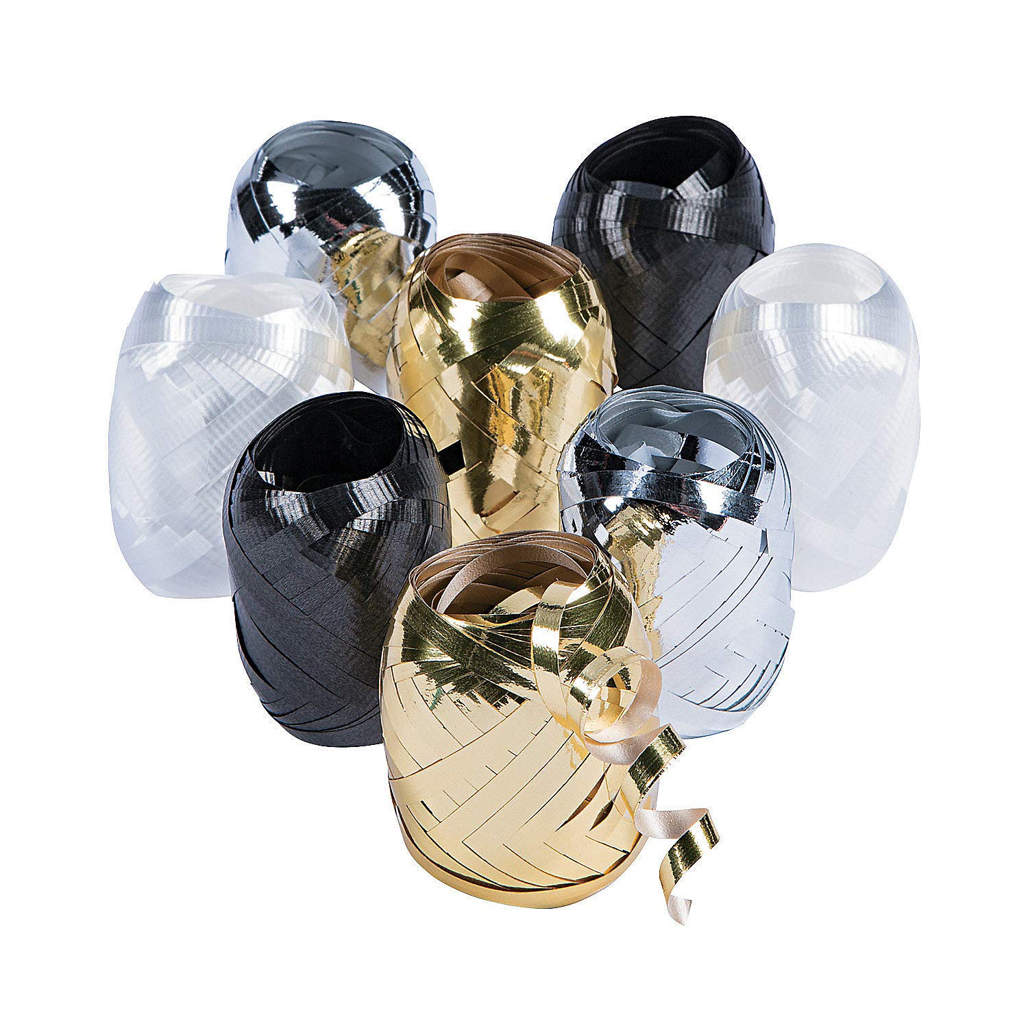 Black & White Metallic Curling Ribbon for Gift Wrapping, Party Decorations - 8 Pack - Perfect for Birthdays, Weddings & Holiday Celebrations