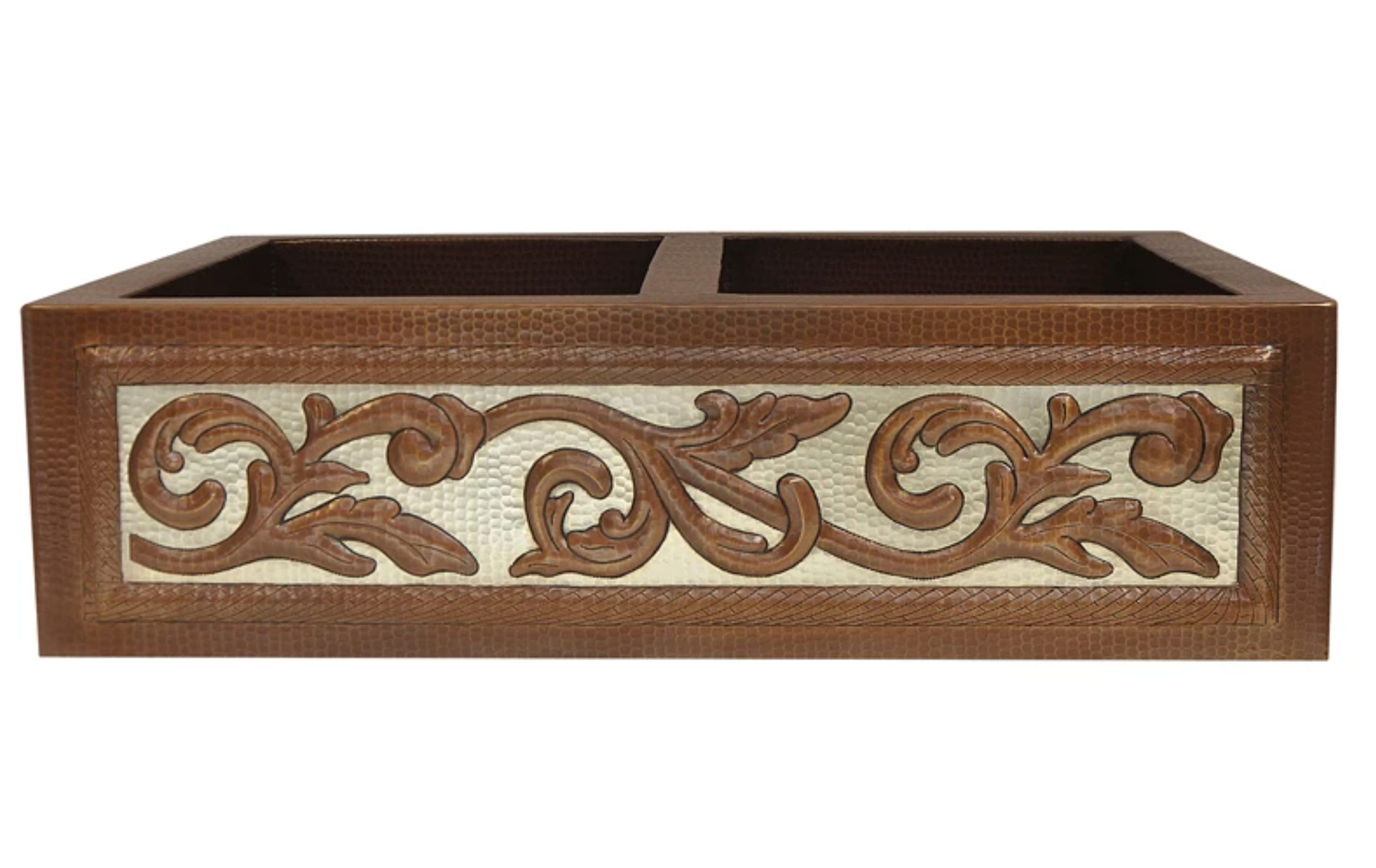 50/50 Split Scroll Design Copper Farmhouse Sink - Vintage Kitchen Sink for Rustic & Modern Farmhouse Decor
