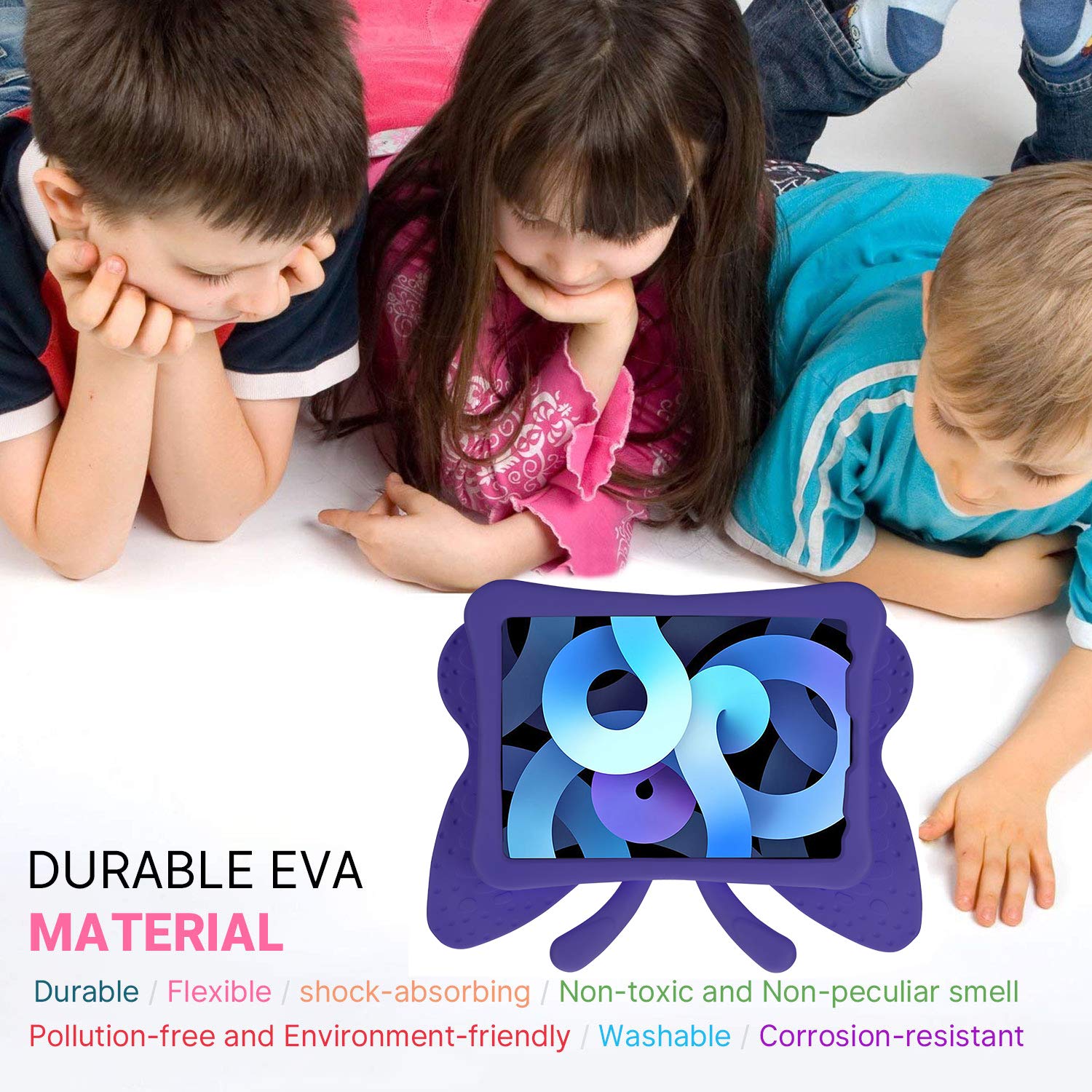 **Kids Shockproof iPad Air 4/5 & iPad Pro 11 (2020/2018) Case - 3D Cute Butterfly Design with Stand, Lightweight EVA Full Cover Drop Protection (Purple) | Perfect for School, Travel & Play**