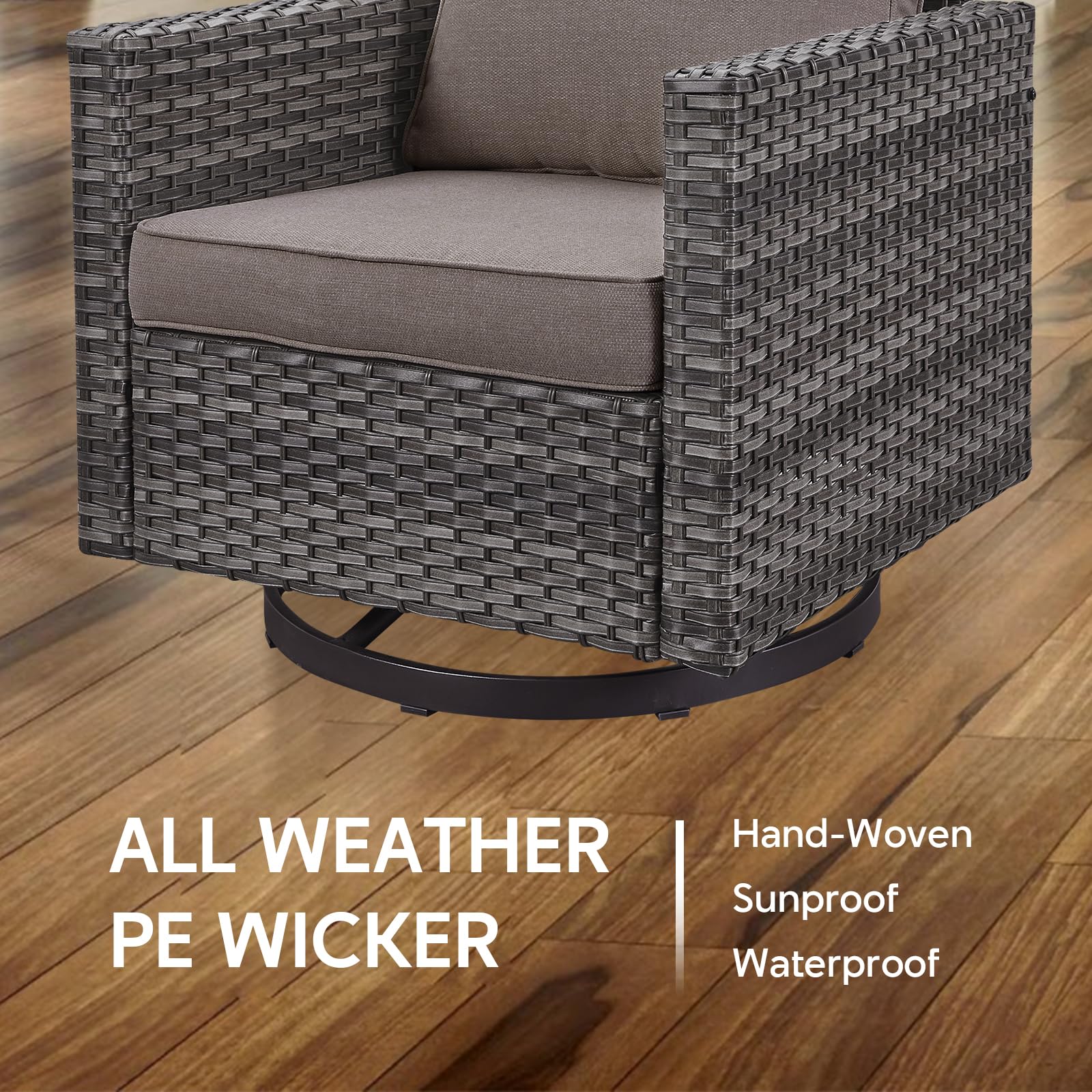 Heavy Duty Wicker Swivel Rocking Chairs Set of 2 - 350LBS Max Load Outdoor Patio Furniture for Porch, Balcony, Deck & Poolside - Grey/Grey - Perfect for Relaxing, Entertaining & Outdoor Lounging