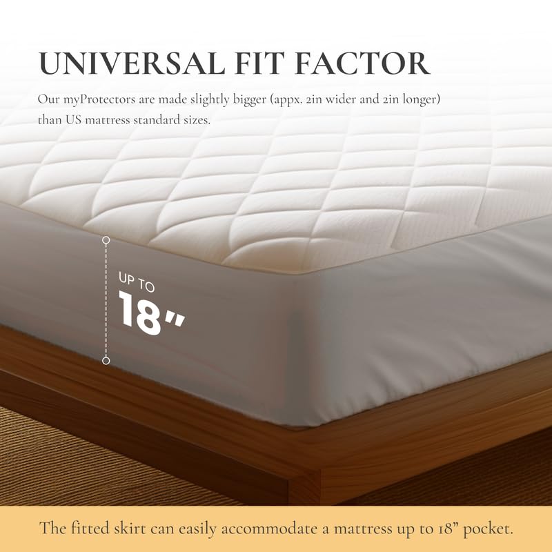 Sleep & Beyond myProtector 2-in-1 Washable Mattress Protector with Natural Wool Filling - Breathable, Waterproof, Fits up to 18