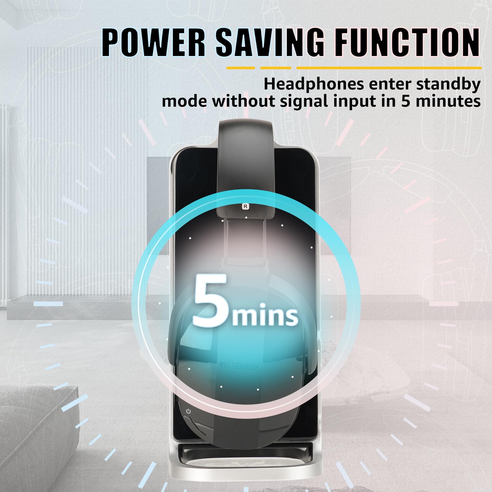 Retekess TA007 Wireless TV Headphones for Seniors - No Audio Delay, Transmitter Charging Dock, Universal TV Compatibility | Perfect for Late-Night Viewing, Hearing Assistance & Private Audio