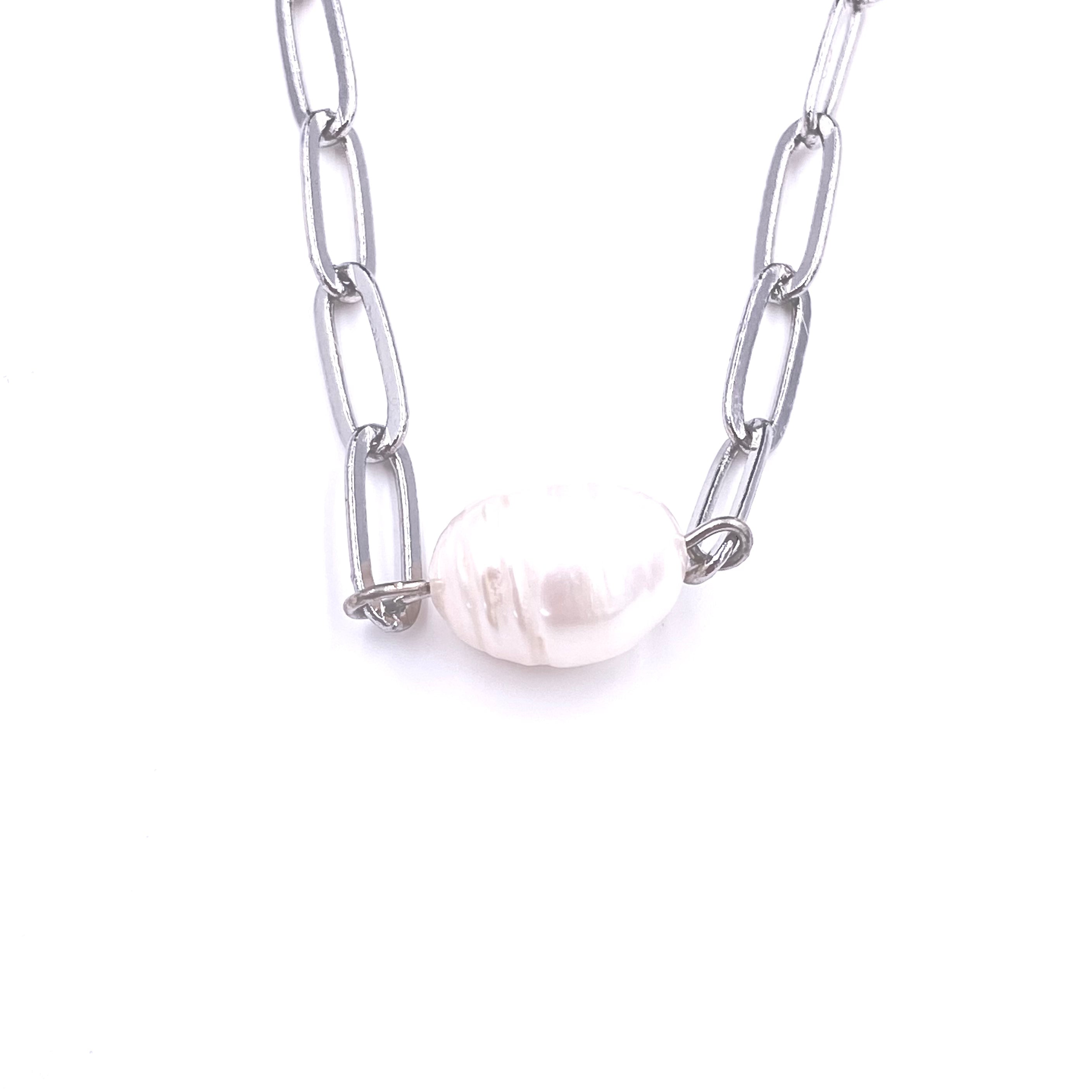 Ashley Gold Stainless Steel Single Pearl Design Link Chain Necklace - Elegant Jewelry for Women, Perfect for Parties, Weddings & Everyday Wear
