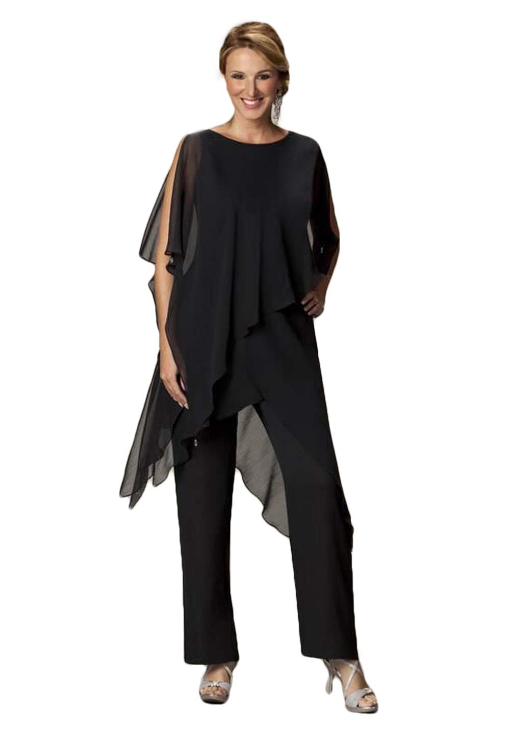 Elegant CY Women's 2-Piece Chiffon Pant Suit Set - Mother of The Bride Outfit & Wedding Guest Dress - Perfect for Formal Events, Parties & Special Occasions