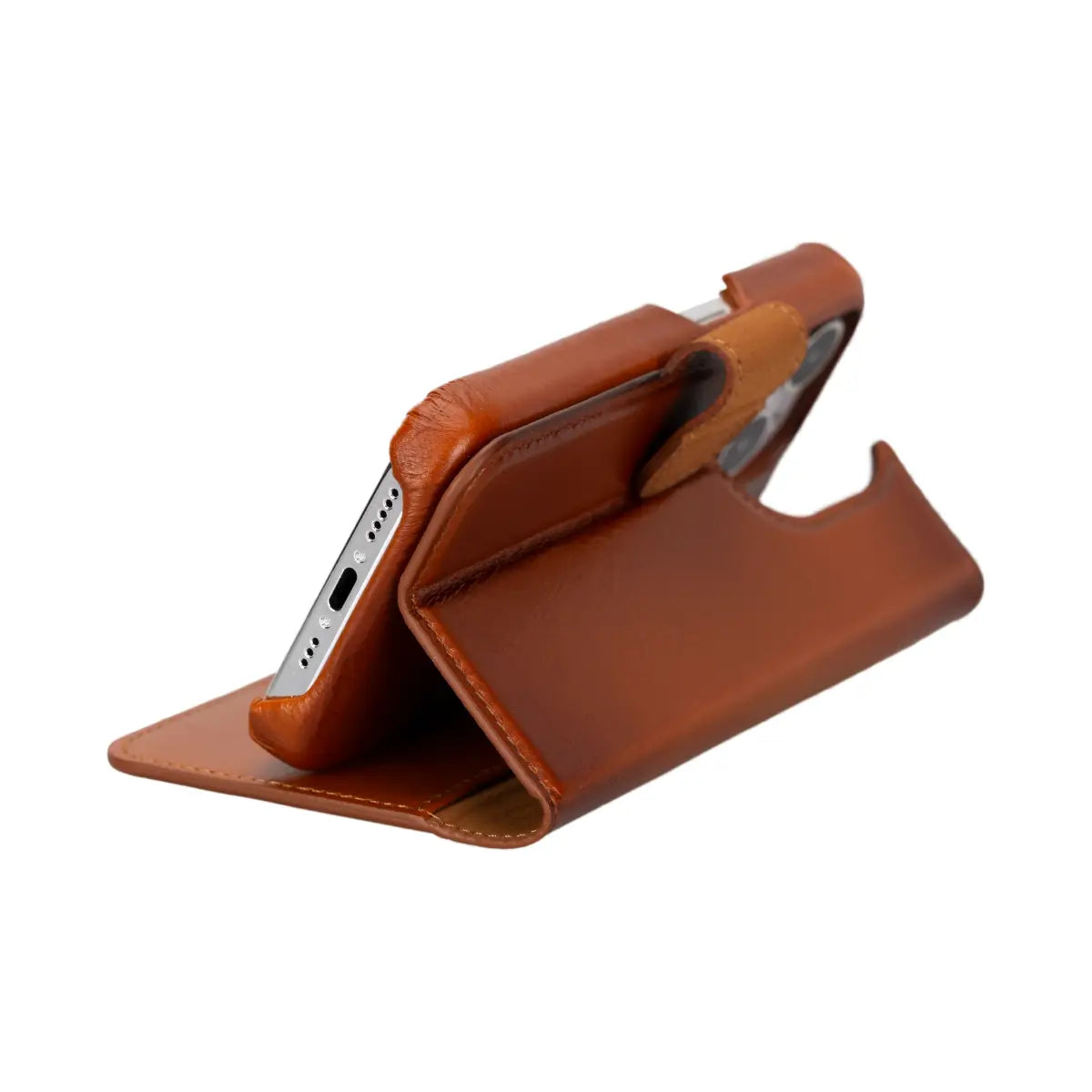 Premium Burnished Tan Leather iPhone 15 Pro Wallet Case - Slim Protective Cover with Card Slots | Perfect for Business Professionals & Everyday Use