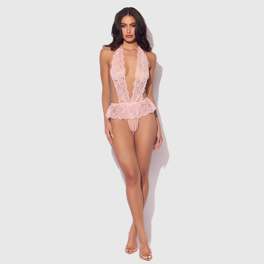 Jocelyn Lace & Pearl Crotchless Teddy - Elegant Lingerie for Women | Perfect for Valentine's Day & Romantic Nights