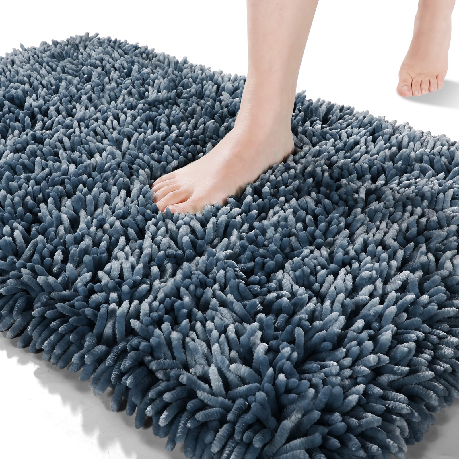 Yimobra Soft Shaggy Bath Mat 36 x 24 Inch - Super Absorbent Non-Slip Bathroom Rug, Quick Dry Machine Washable Microfiber Shower Mat for Floor & Tub - Light Blue - Perfect for Cozy Bathrooms & Spa-Like Showers