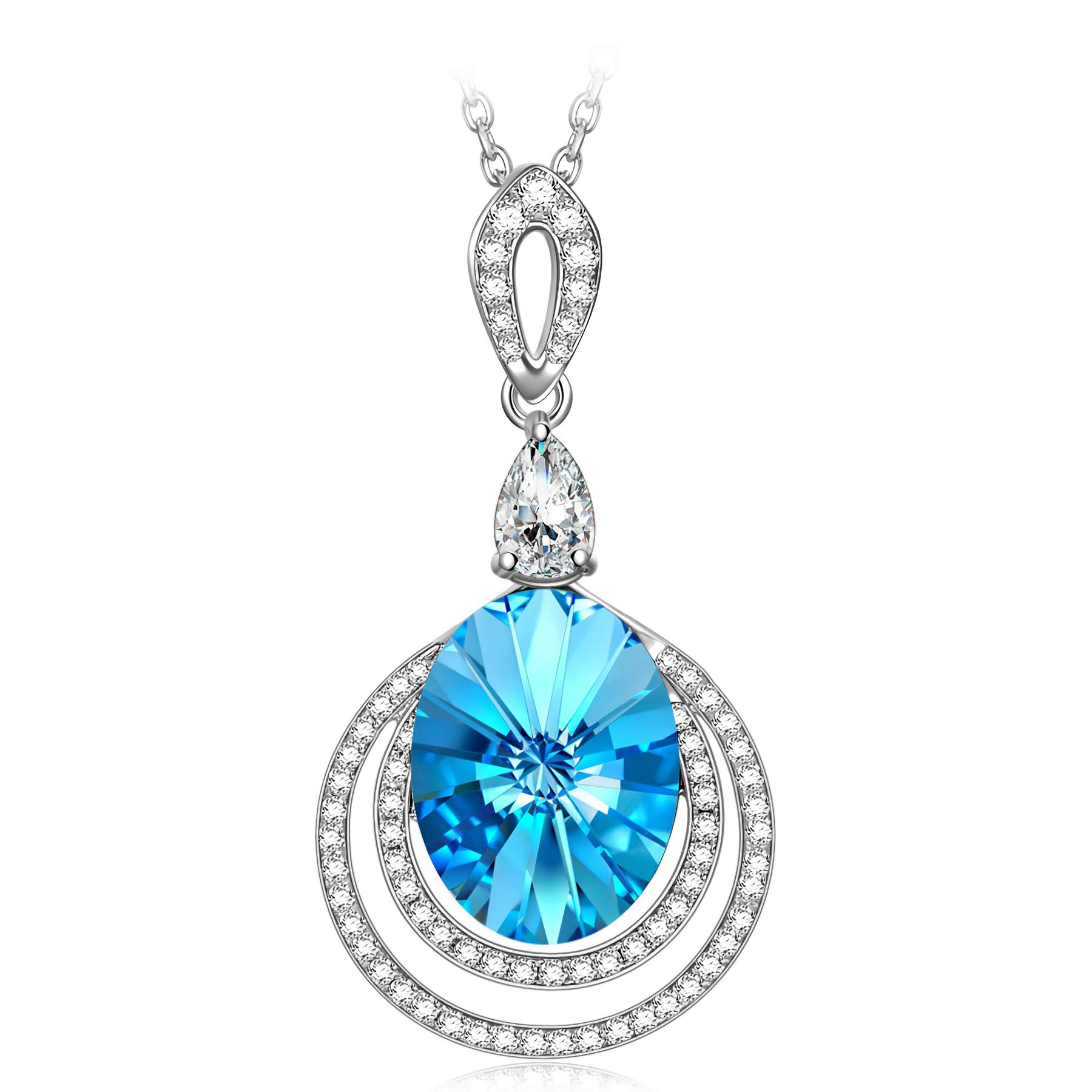 Alex Perry Christmas Jewelry Gifts for Women - Big Blue Teardrop Pendant Necklace with Austrian Crystal, Elegant Holiday Necklace for Women & Girls - Perfect for Christmas Parties, Gift Giving & Special Occasions