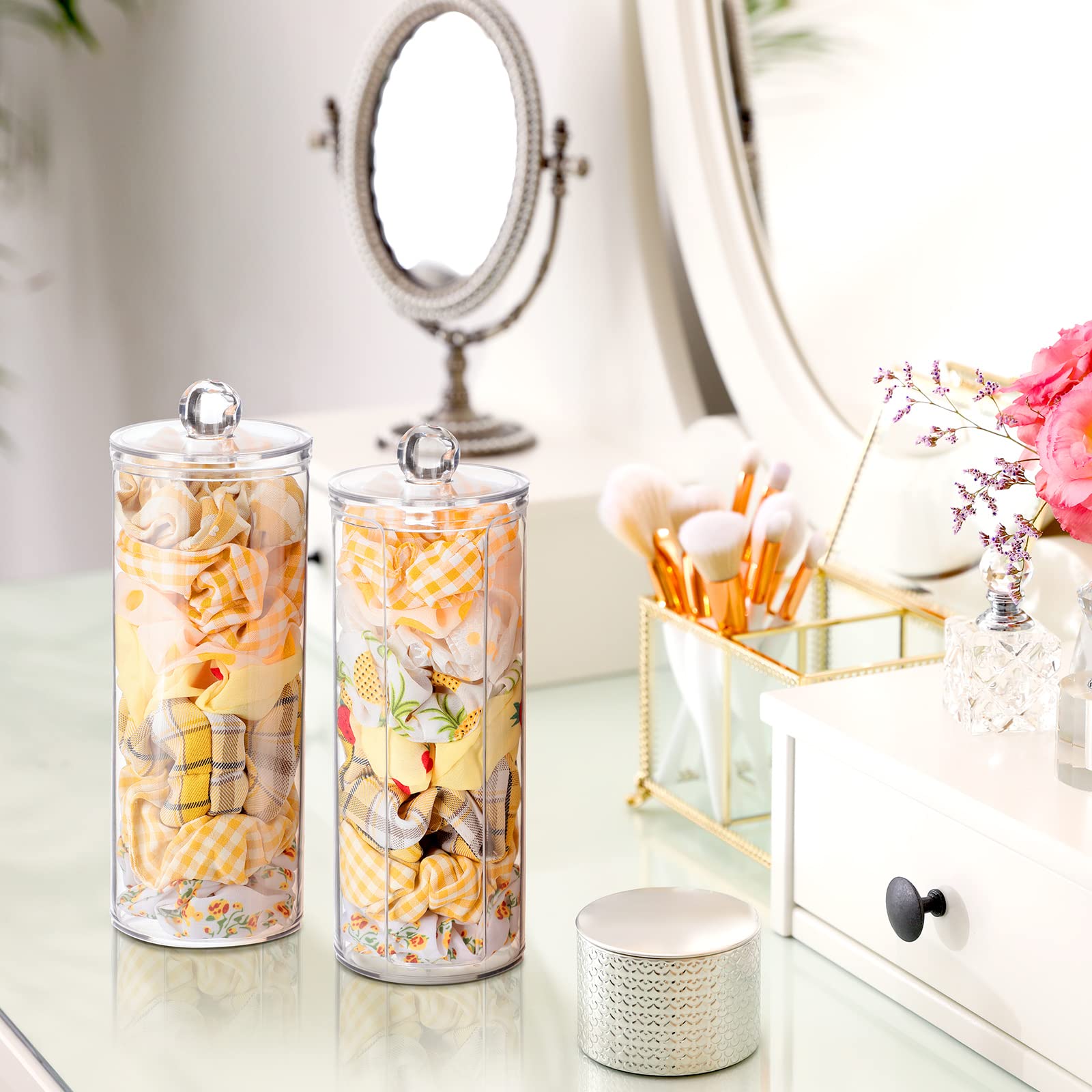 2 Pack Clear Acrylic Scrunchie Holder Organizer - Hair Ties Display Stand for Jewelry Bracelets Watches | Perfect for Salon, Bathroom & Vanity Organization