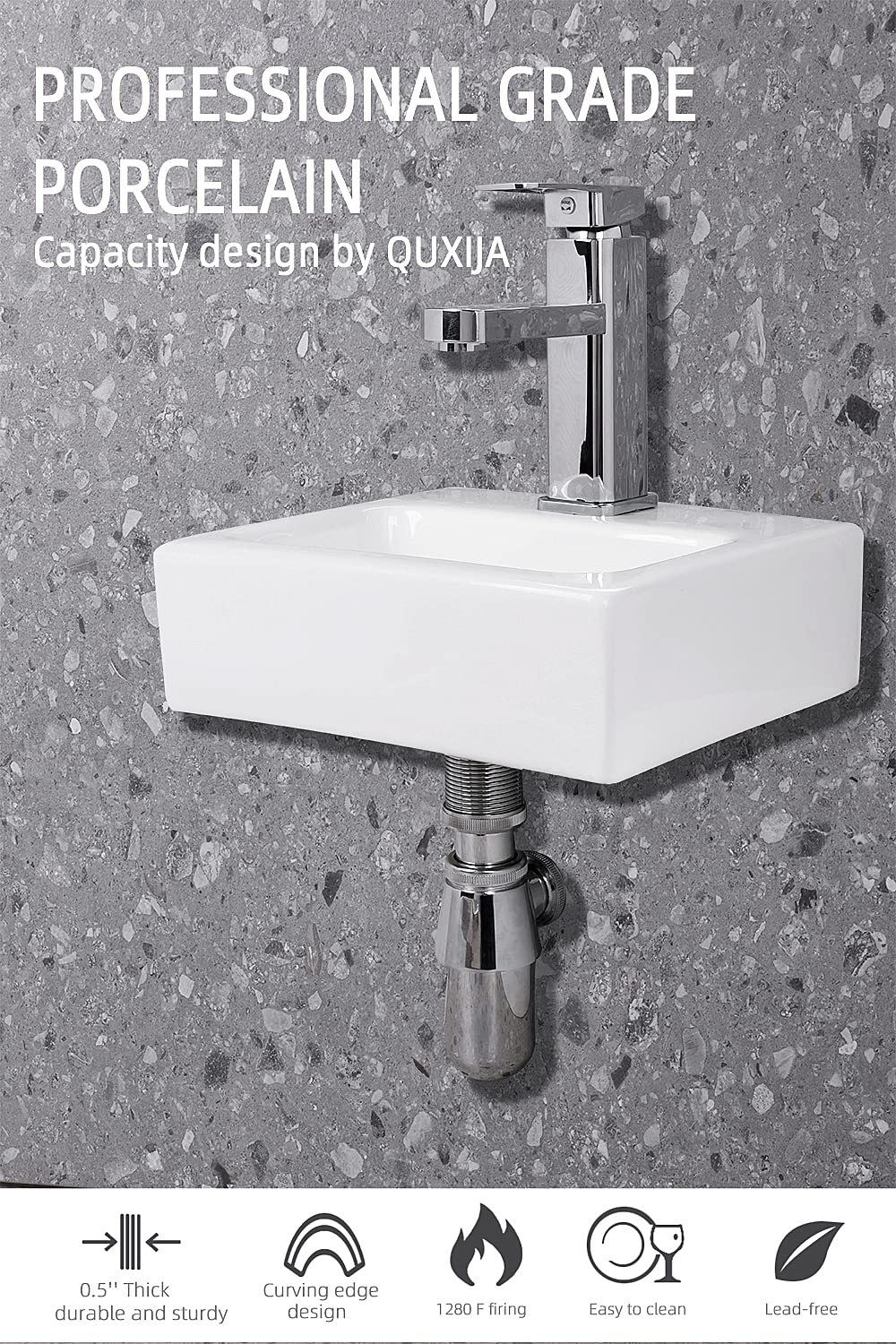 Wall Mount Ceramic Vessel Sink - 11x10 Inch Rectangular Bathroom Sink with Classic Design, Space-Saving Liberty Style - Perfect for Small Bathrooms, Powder Rooms & Modern Vanities