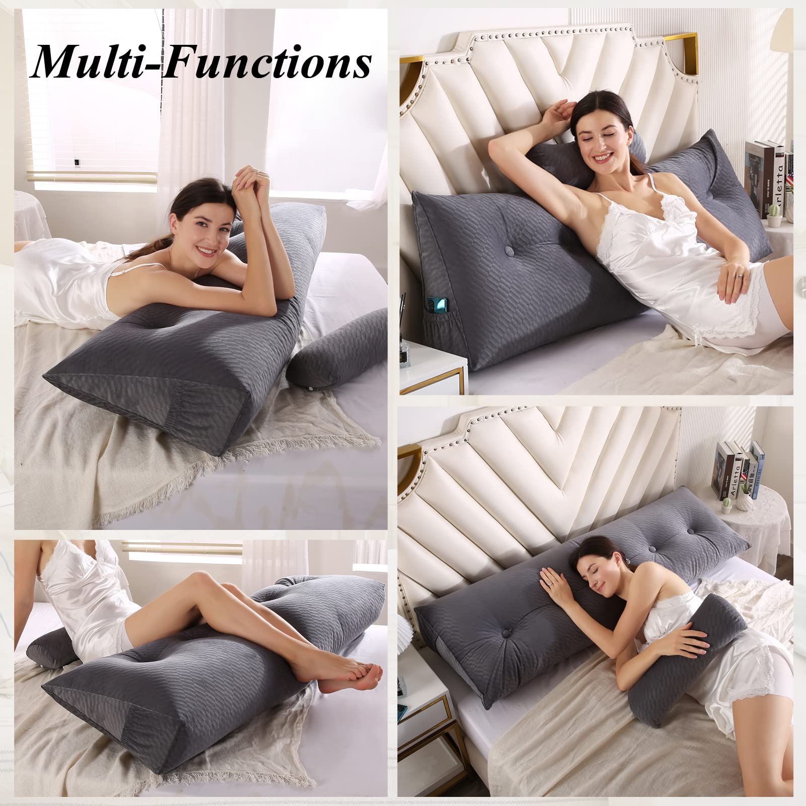 Wedge Headboard Pillows with Bolster Support – Large Bed Wedge Pillow for Reading, Sitting & Backrest – Perfect for Bed Rest, Relaxation & Comfort