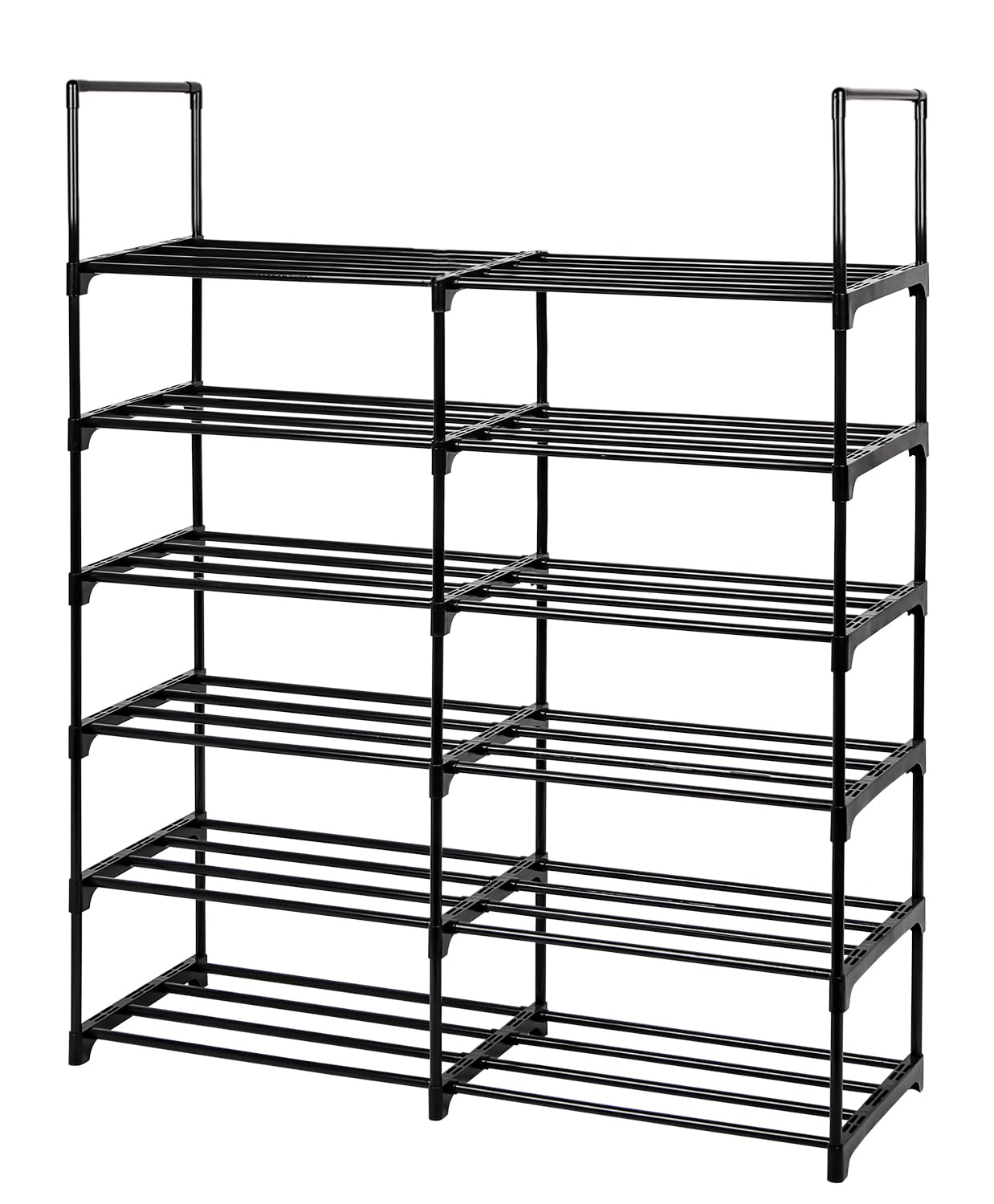 Lubardy 6-Tier Double Row Metal Shoe Rack - Holds 24-28 Pairs, Durable Stackable Shoe Storage Organizer for Entryway, Closet & Hallway (Black) - Perfect for Small Spaces & Apartment Living