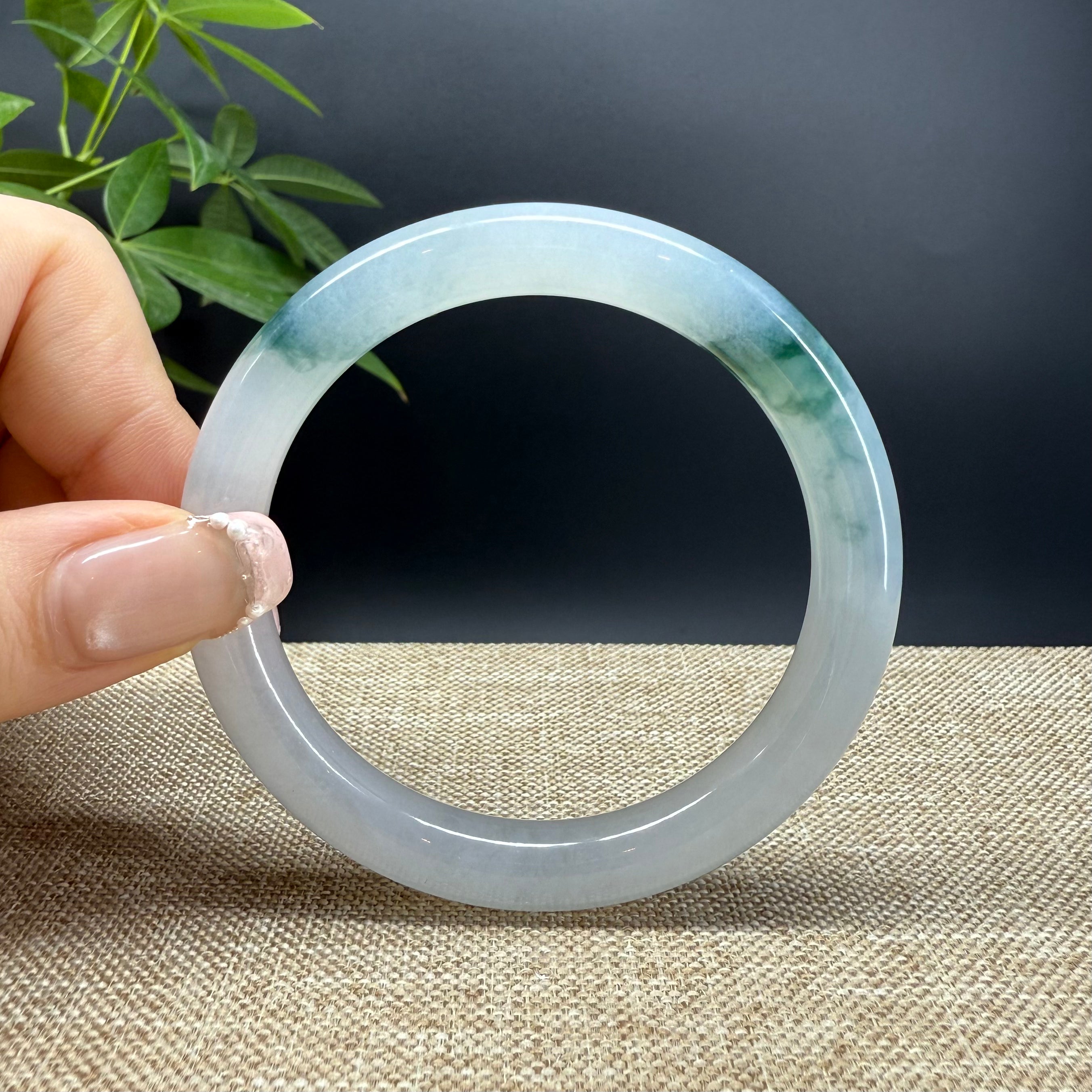 Genuine Burmese Icy Blue Green Jadeite Bangle Bracelet (55.3mm) - Authentic AAA Grade Natural Jade Jewelry for Women, Elegant Handmade Bangle for Special Occasions, Gifts & Meditation