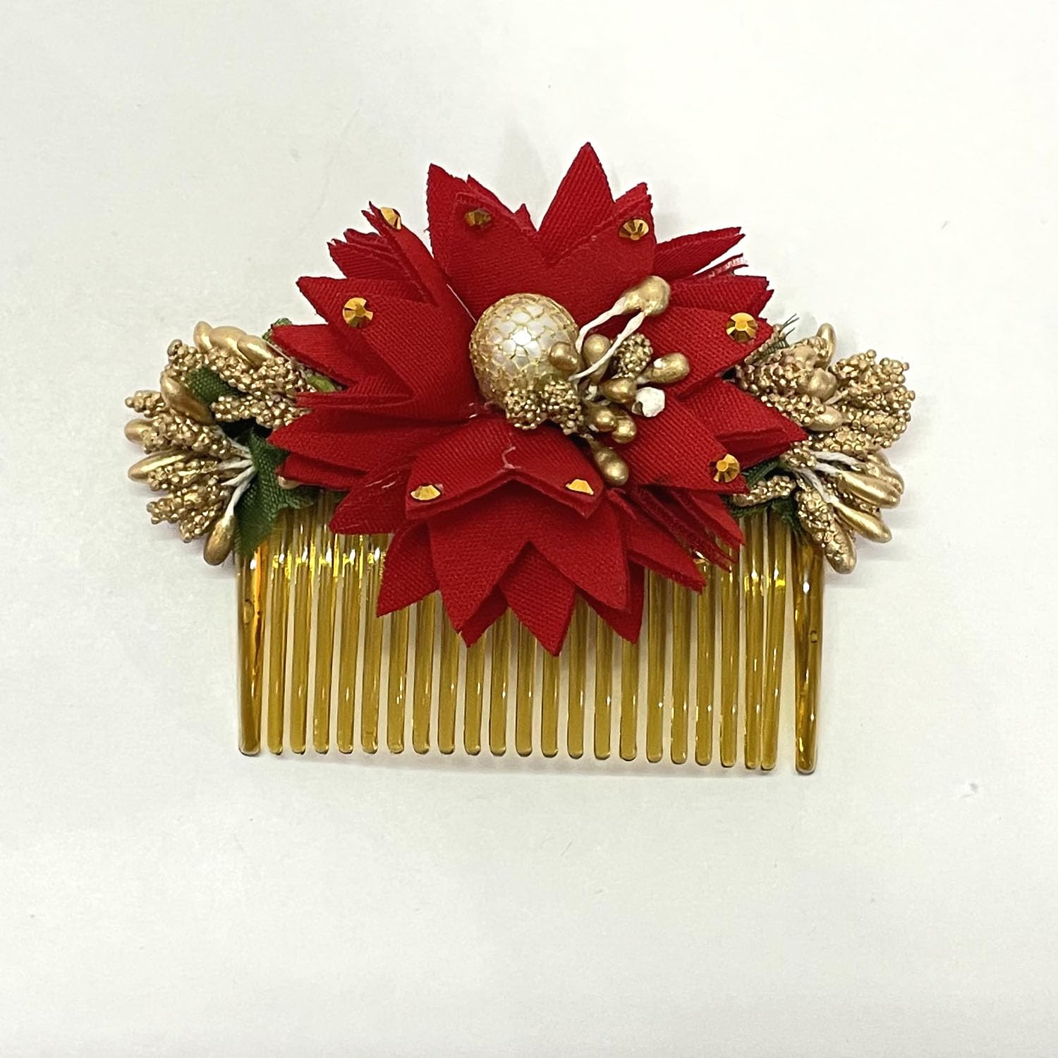 Stylish Red Bridal Hair Comb Clip with Flower - Elegant Bun & Updo Hair Accessories for Women | Perfect for Weddings, Prom, and Special Occasions