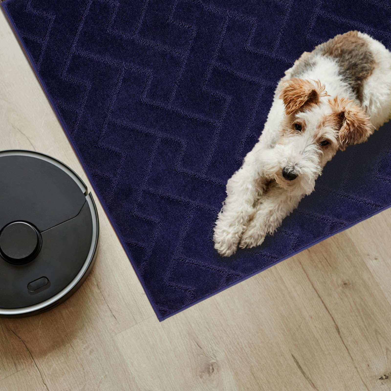 PURRUGS 4ft x 6ft Non-Slip Machine Washable Area Rug - Pet Friendly, Stain Resistant Entryway Mat for Hallway, Bedroom & Living Room | Perfect for High Traffic Areas, Dog Owners & Mudroom Protection in Midnight Blue
