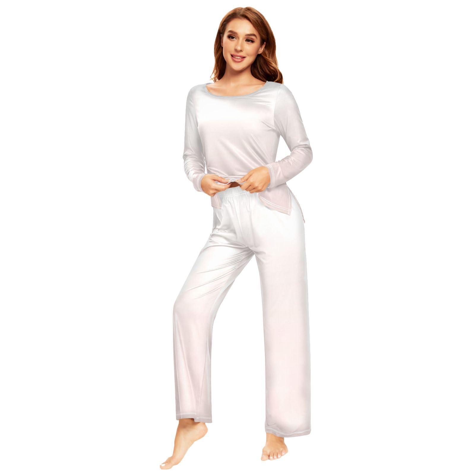 Red Women's Pajama Set - Long Sleeve Sleepwear Top & Pants Lounge Outfit - Soft Cotton Comfort for Relaxing at Home, Sleeping & Lounging