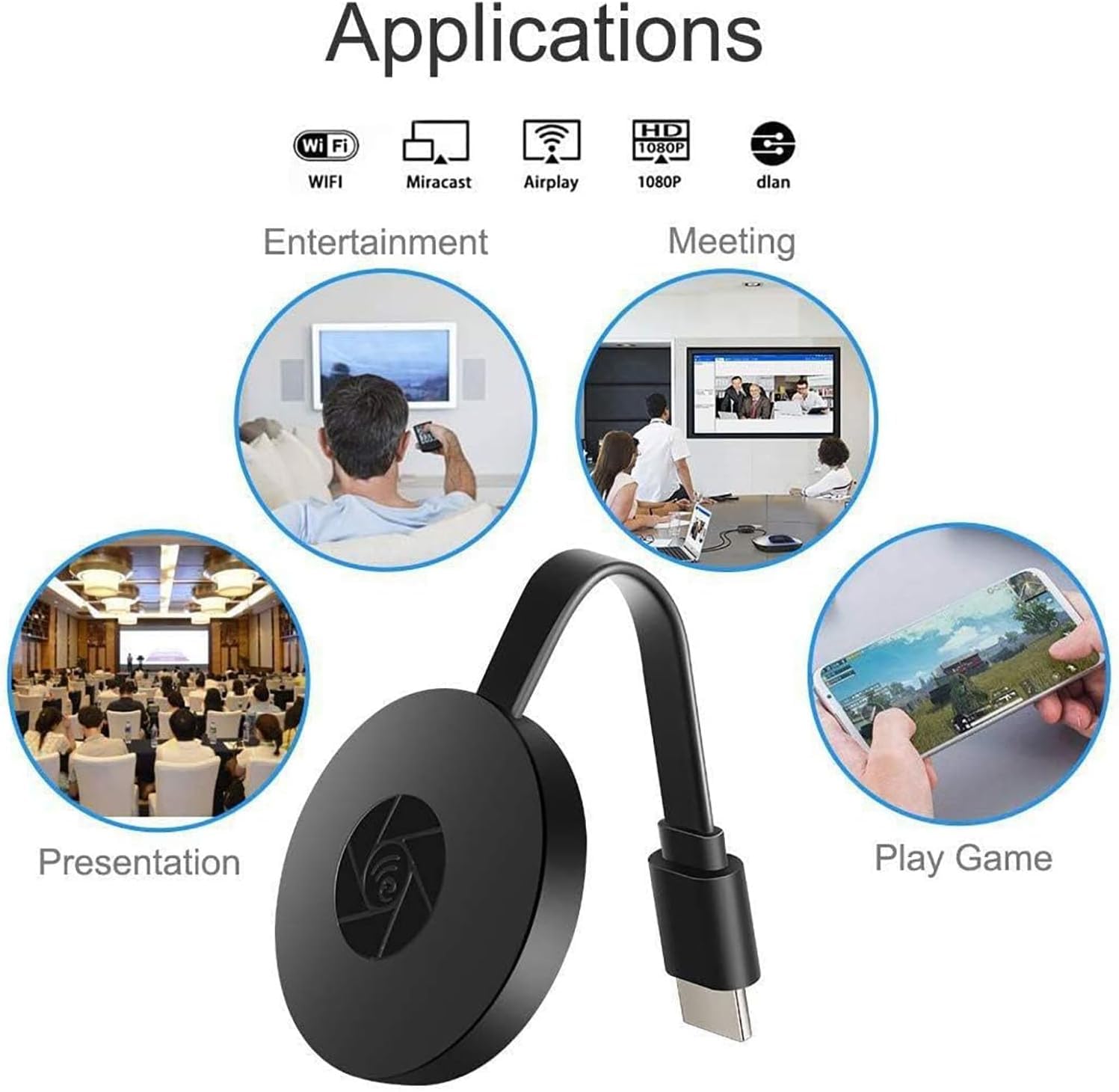 JHDZ 4K Wireless Display Adapter & Streaming Media Player for TV - HD 1080p Screen Mirroring, Casting Device, Wireless Projector for Home Theater, Gaming, and Office Presentations