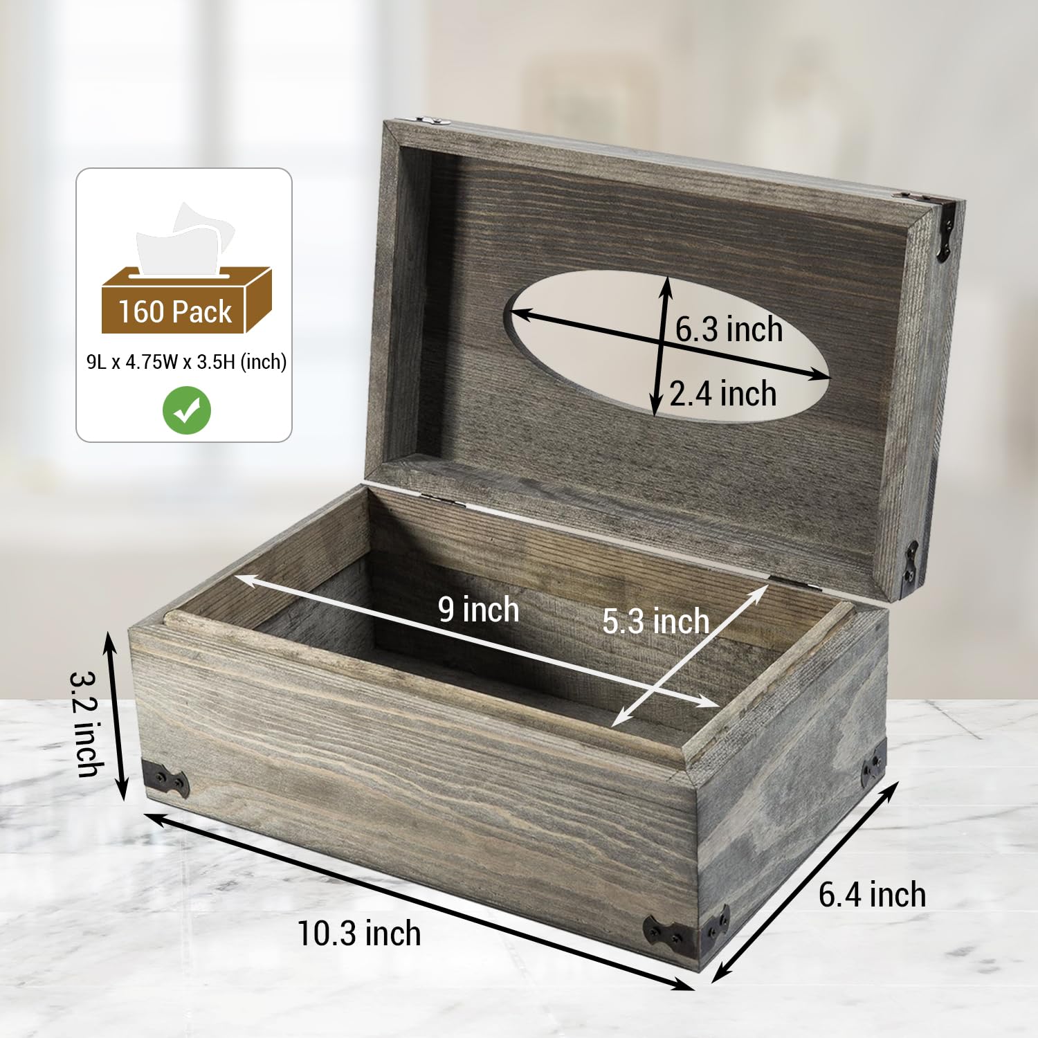 MyGift Rustic Gray Solid Wood Tissue Box Cover with Hinged Lid - Decorative Bathroom & Living Room Tissue Holder for Home, Office, and Guest Room Organization