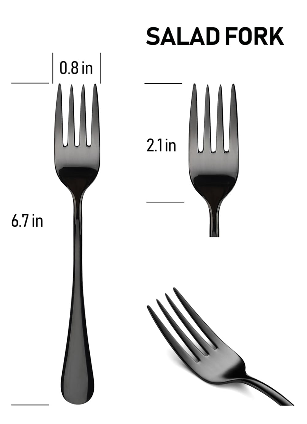 Premium Black Salad Forks Set of 8 - 6.7