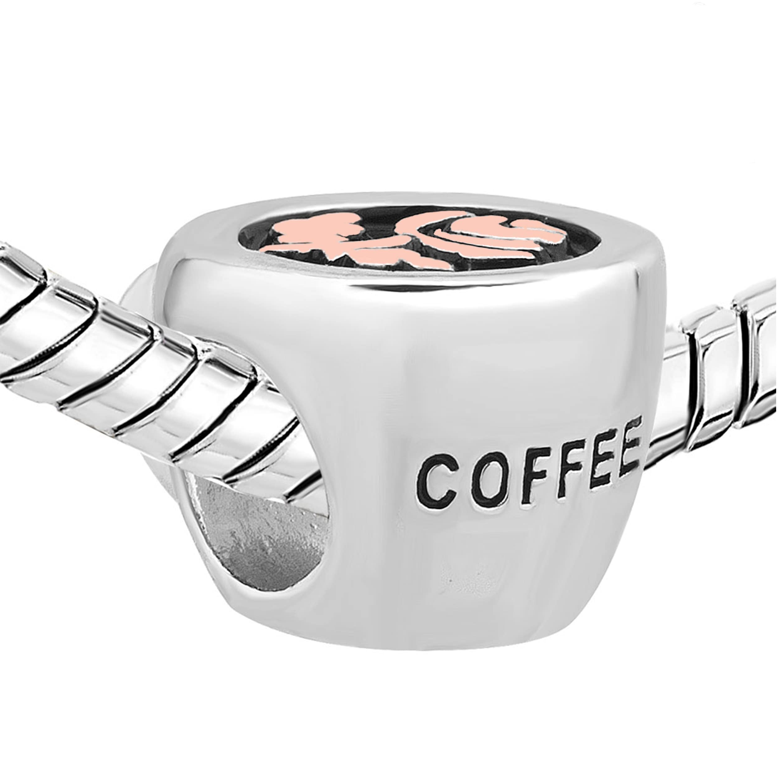Mini Jewelry Good Day Coffee Cup Charm - Compatible with Pandora Bracelets, Rose Gold Foam Milk Design - Perfect Birthday Gift for Women, Girls & Granddaughters - Great for Bracelet Stacking & Coffee Lover Accessories