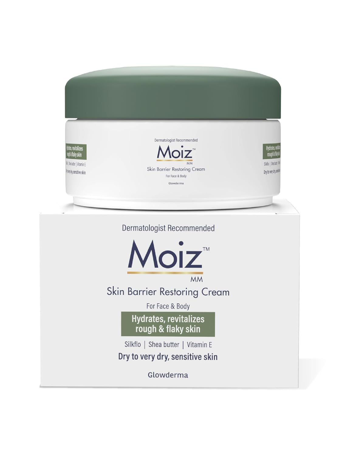 Moiz MM Skin Barrier Restoring Cream for Very Dry & Sensitive Skin - Dermatologist Tested with Shea Butter & Vitamin E | Hydrating Face Moisturizer for Eczema, Rosacea & Cracked Skin | Day & Night Use for Soothing Relief