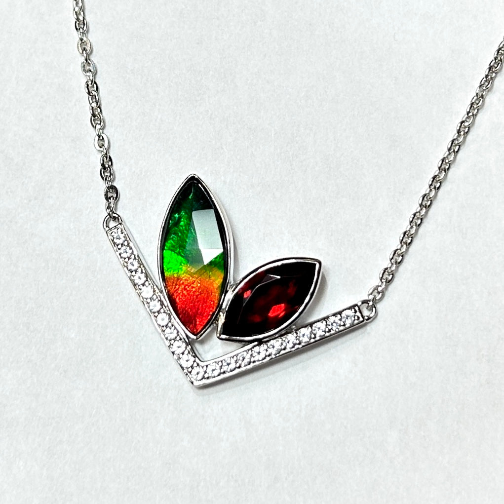 Natural Ammolite Pendant in Sterling Silver with Garnet & Topaz - Rabbit Design Jewelry for Women | Perfect Gift for Birthday, Anniversary & Special Occasions