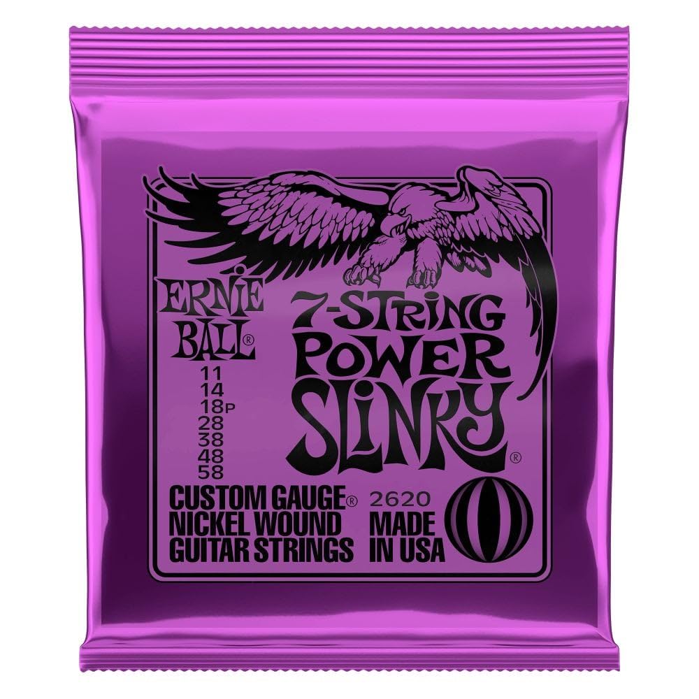 Ernie Ball 7-String Power Slinky Nickel Wound Electric Guitar Strings, 11-58 Gauge (P02620) - Perfect for Heavy Metal, Rock & Extended Range Playing