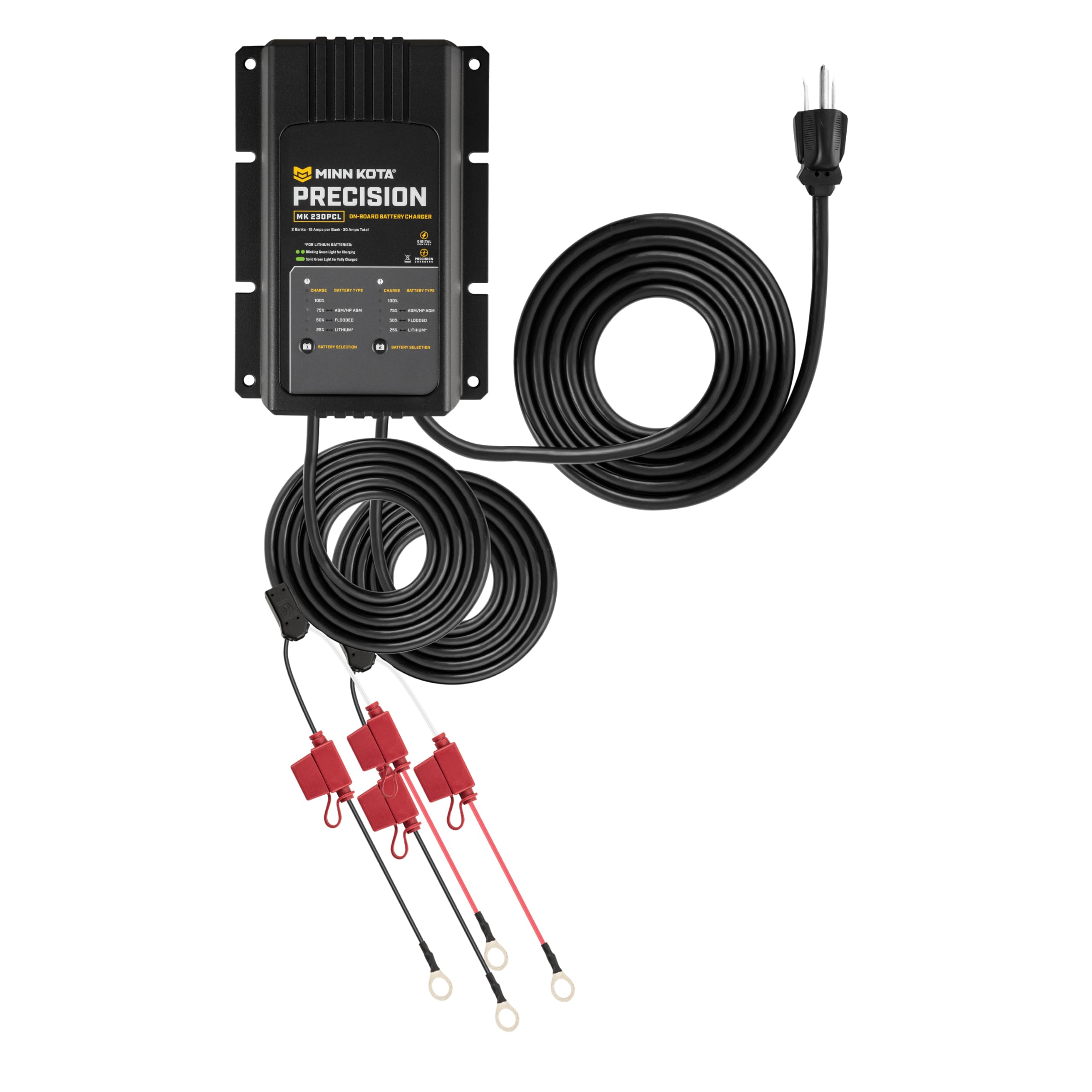 Minn Kota 1832304 Precision Charger MK 230 PCL - 2 Bank 15 Amp Marine Battery Charger for Boats, Fishing & Watercraft - Perfect for Deep Cycle & AGM Batteries
