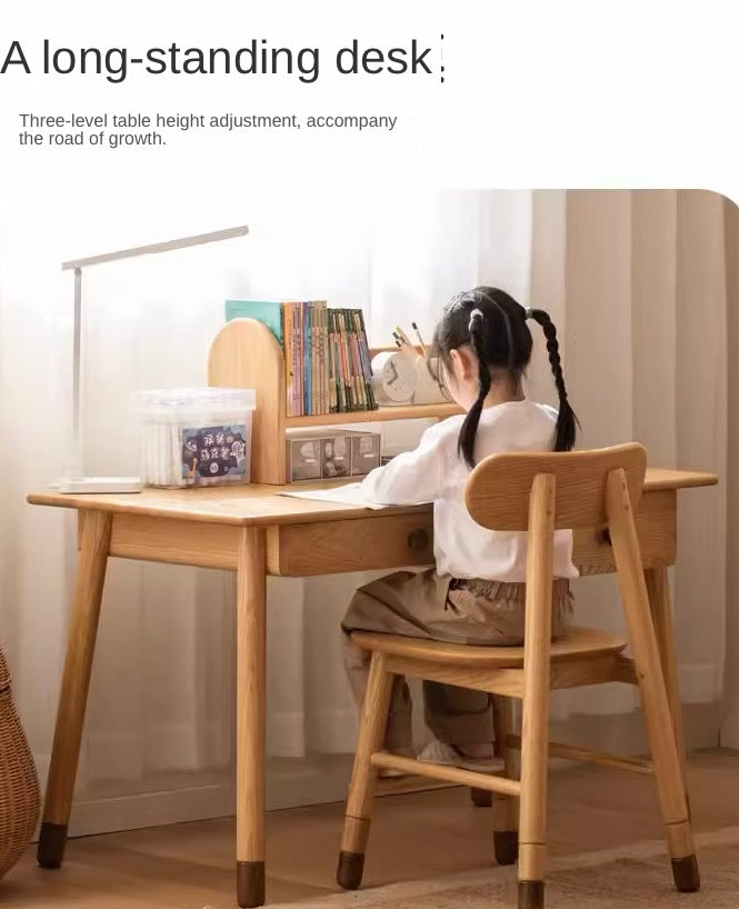 Solid Oak Adjustable Study Desk for Kids - Sturdy Kraft Table with Height Adjustment - Perfect for Homework, Drawing & Online Learning