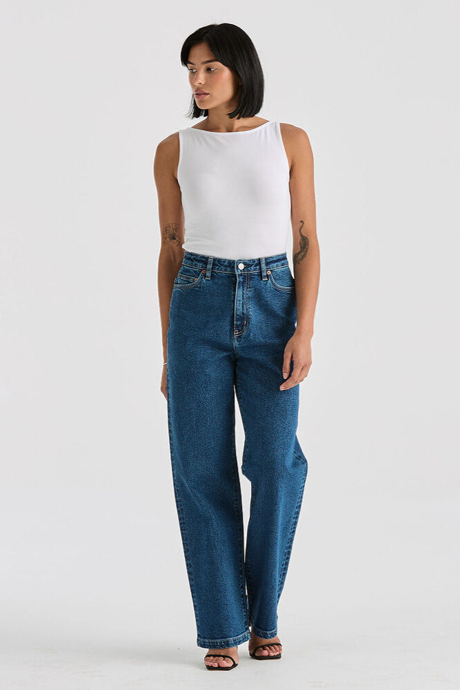 Hi Wide Afterglow Blue Denim Jeans for Women - High Waisted Stretch Skinny Jeans - Perfect for Casual Wear, Night Out & Street Style Fashion