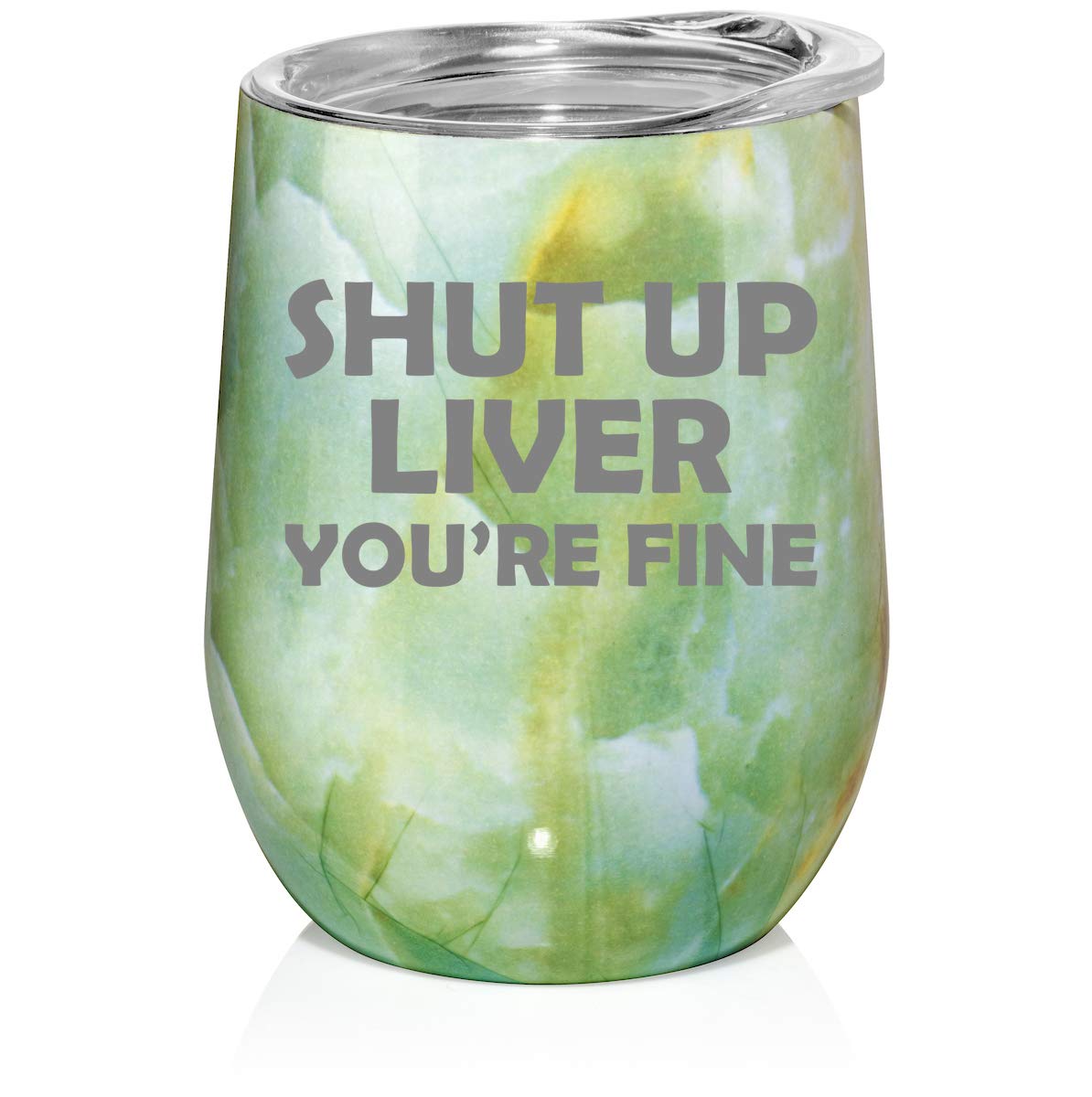 12 oz Double Wall Vacuum Insulated Stainless Steel Marble Stemless Wine Tumbler - Leakproof Travel Mug for Coffee, Tea & Hot/Cold Drinks - Funny 