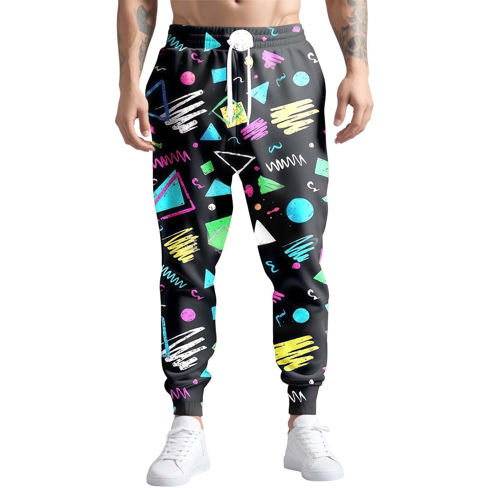 80s 90s Retro Men's Jogger Pants - Funny Printed Sweatpants for Running, Workout & Casual Wear | Athletic Track Pants with Pockets | Perfect for Gym, Lounge & Street Style Fashion