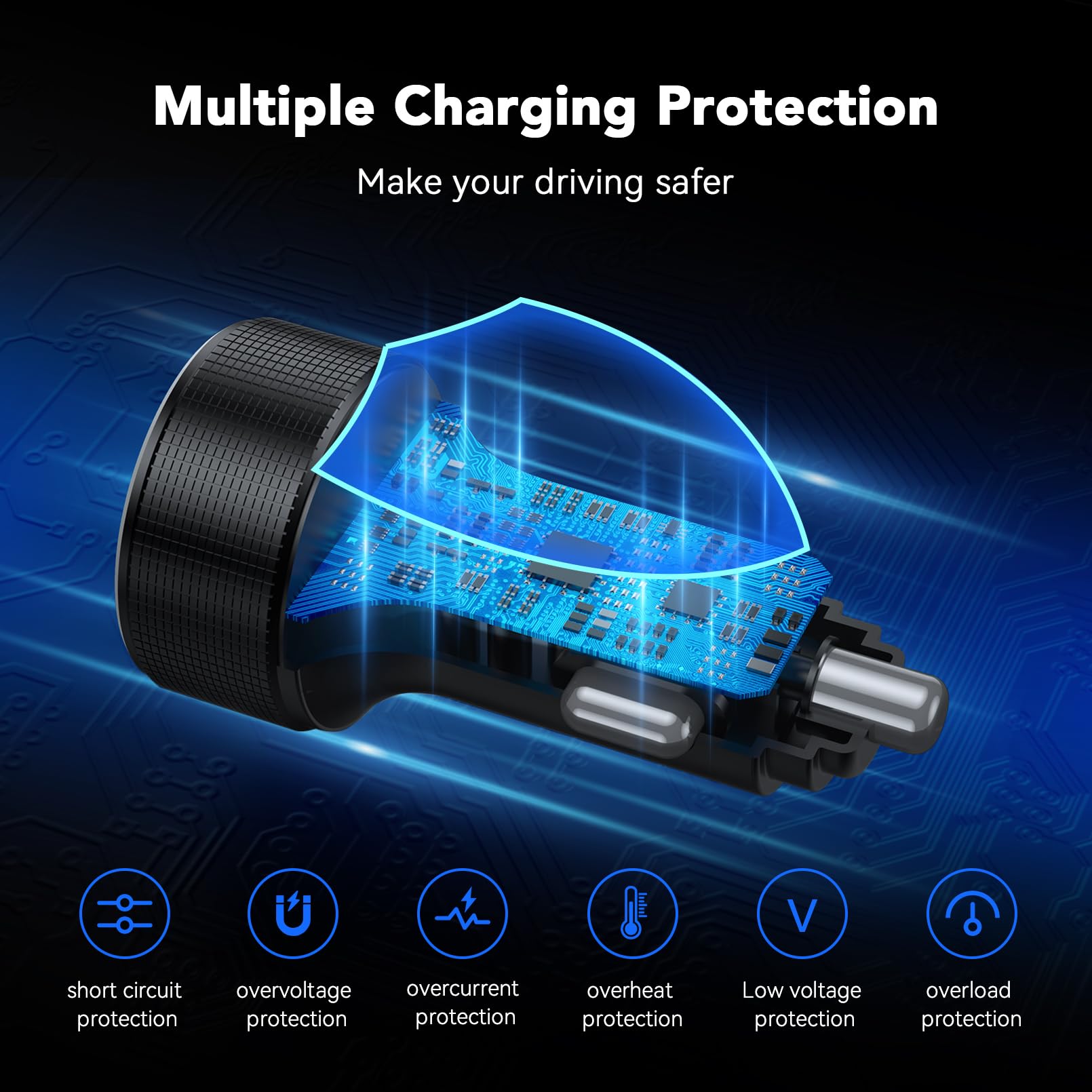 78W 4-Port USB C Car Charger with Voltmeter - Fast Charging Adapter for iPhone 16/15/14/13 Pro, Samsung Galaxy, iPad - Perfect for Road Trips & Multi-Device Charging in Vehicles