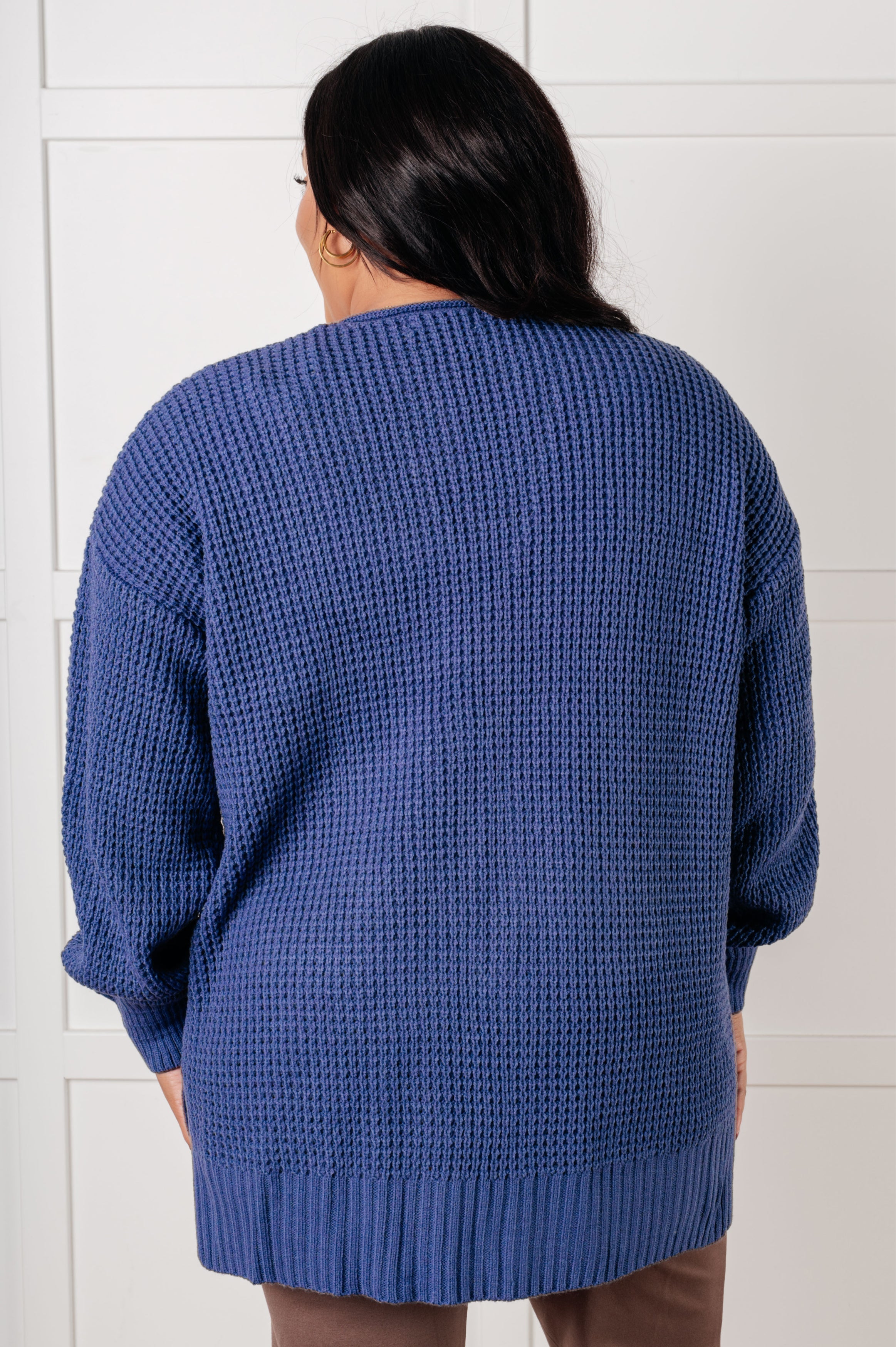 Everything Layer Waffle Knit Open Front Cardigan Sweater - Cozy Marlin Blue Long Sleeve Wrap Cardigan for Women | Perfect for Fall, Winter & Layering Outfits