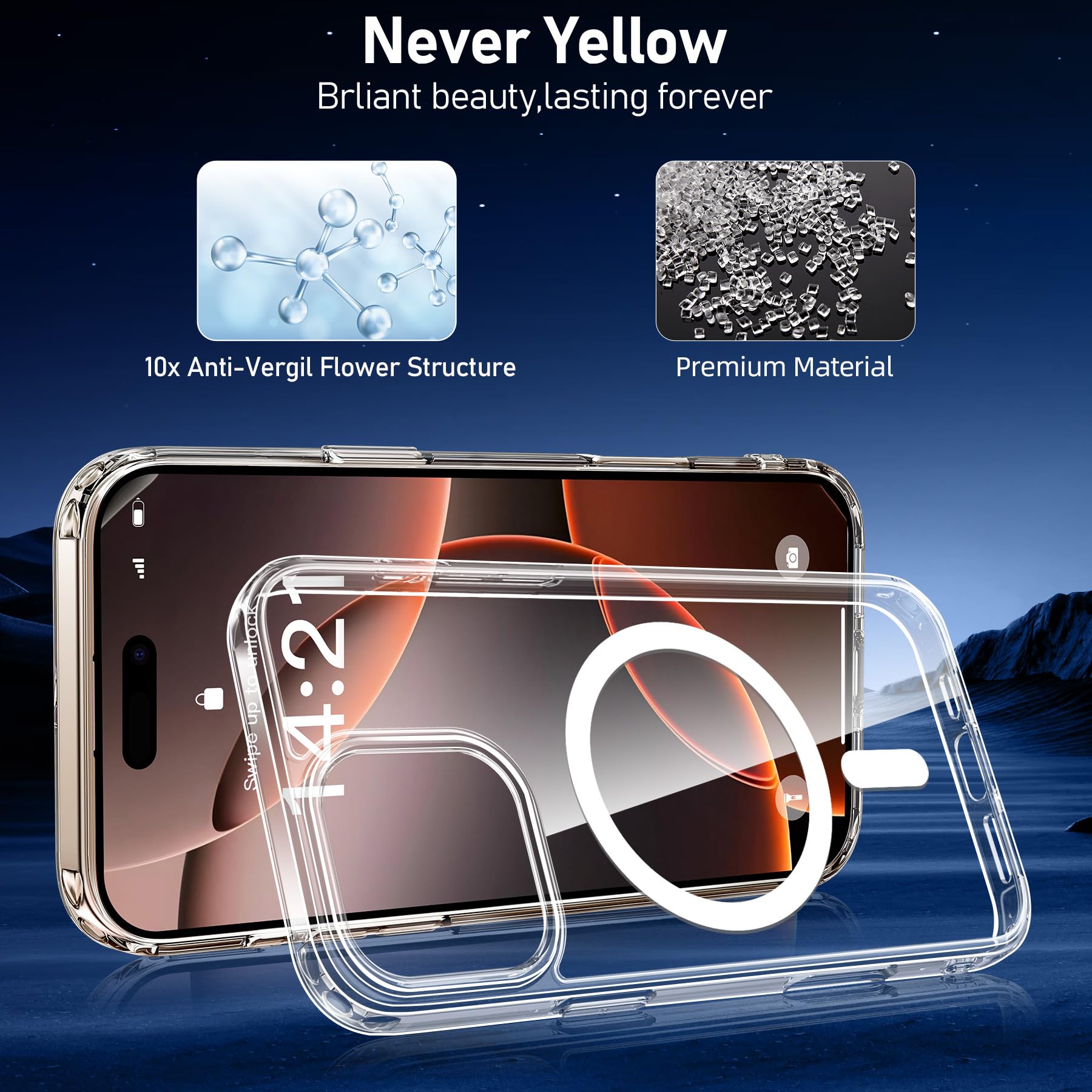 YisrLery Magnetic Shockproof Case for iPhone 16 Pro (6.3 Inch) - Transparent Anti-Yellowing Back, Anti-Scratch Design with 2 Tempered Glass Screen Protectors & 2 Camera Protectors | Magsafe Compatible | Perfect for Daily Use, Outdoor Activities & Travel Protection