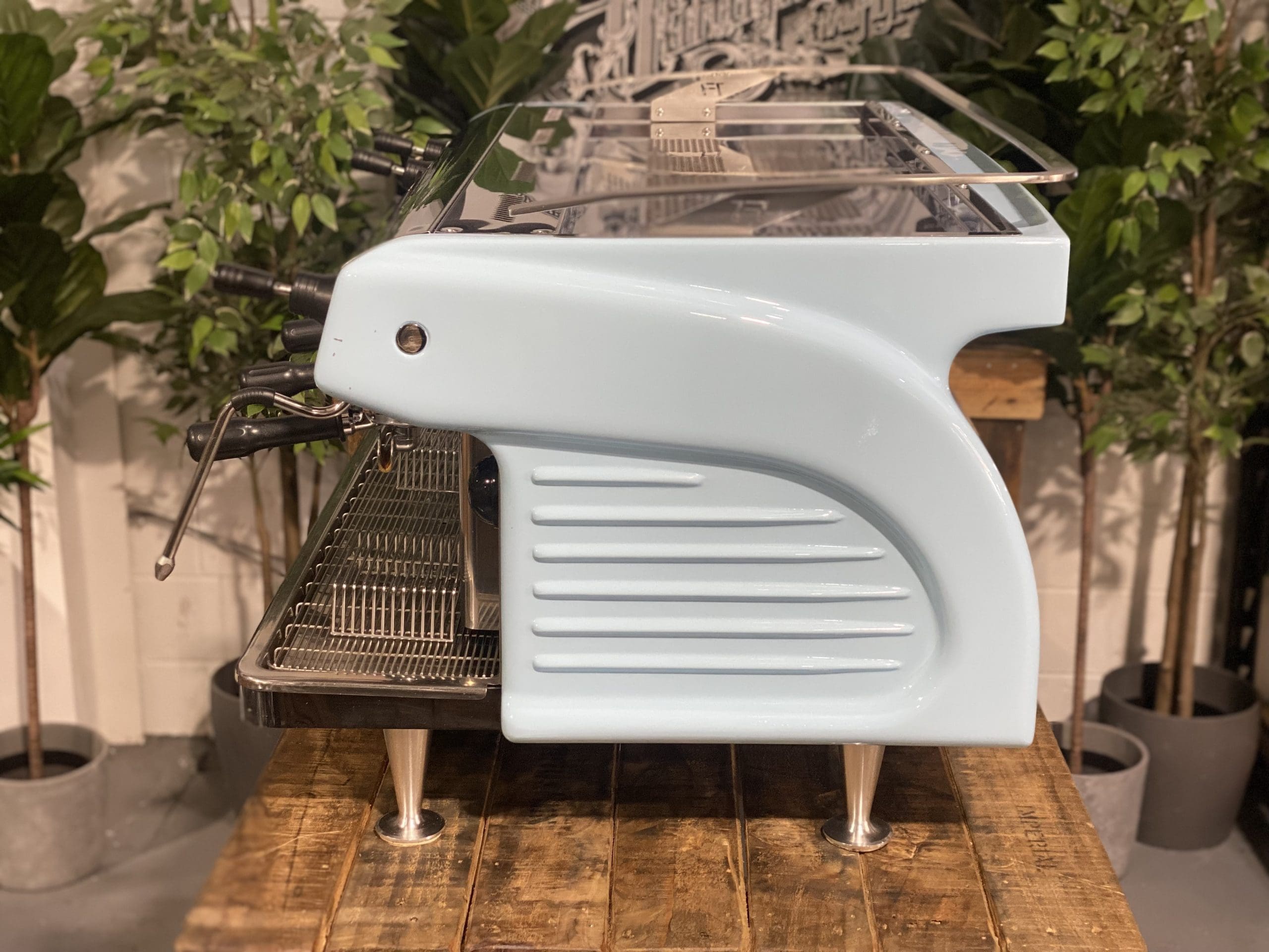 Expobar Ruggero High Cup 3 Group Commercial Espresso Machine in Baby Blue - Perfect for Coffee Shops, Restaurants, and Cafes