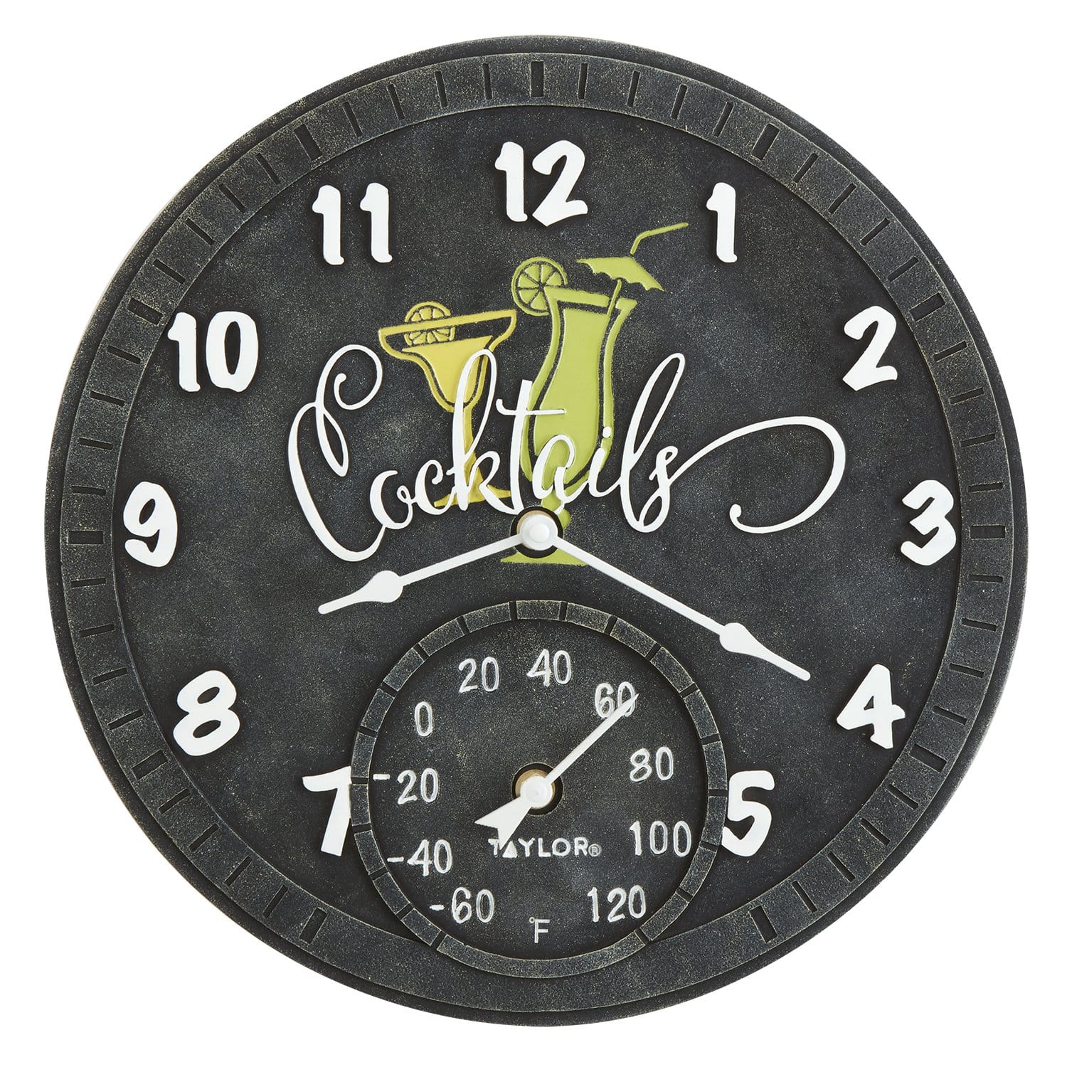 14-Inch Cocktail Clock with Built-in Thermometer - Perfect for Home Bar, Kitchen, and Party Decor