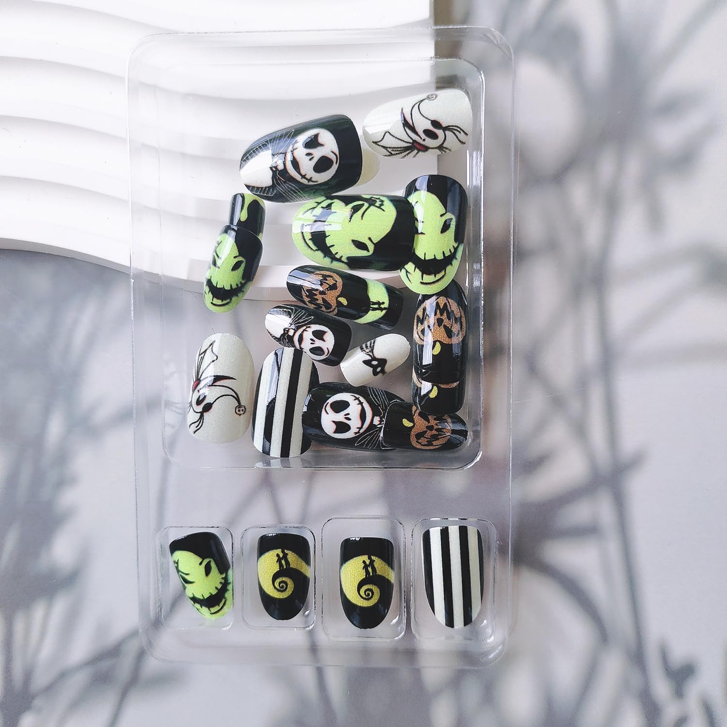 Spooky Halloween Press on Nails - Short Almond Fake Nails with Skull Designs | Acrylic Glue on Nails for Women | Perfect for Halloween Parties, Costume Accessories & Fall Nail Art