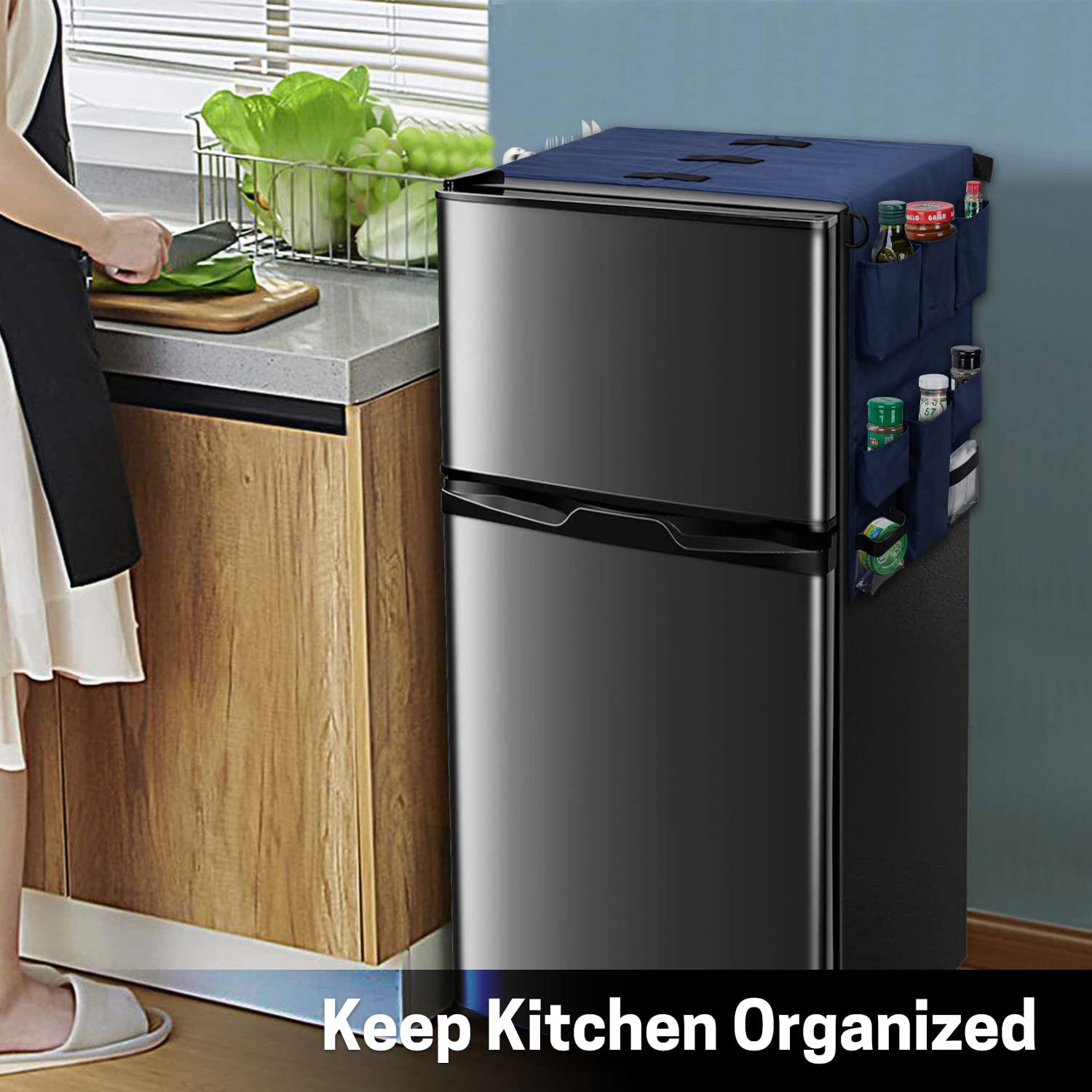 SWISSELITE Mini Fridge Caddy Organizer - Over The Fridge Storage with 18 Waterproof Pockets for Kitchen, Dorm, Office & Home - Perfect for Spice Storage, Snack Organization & Beverage Containers