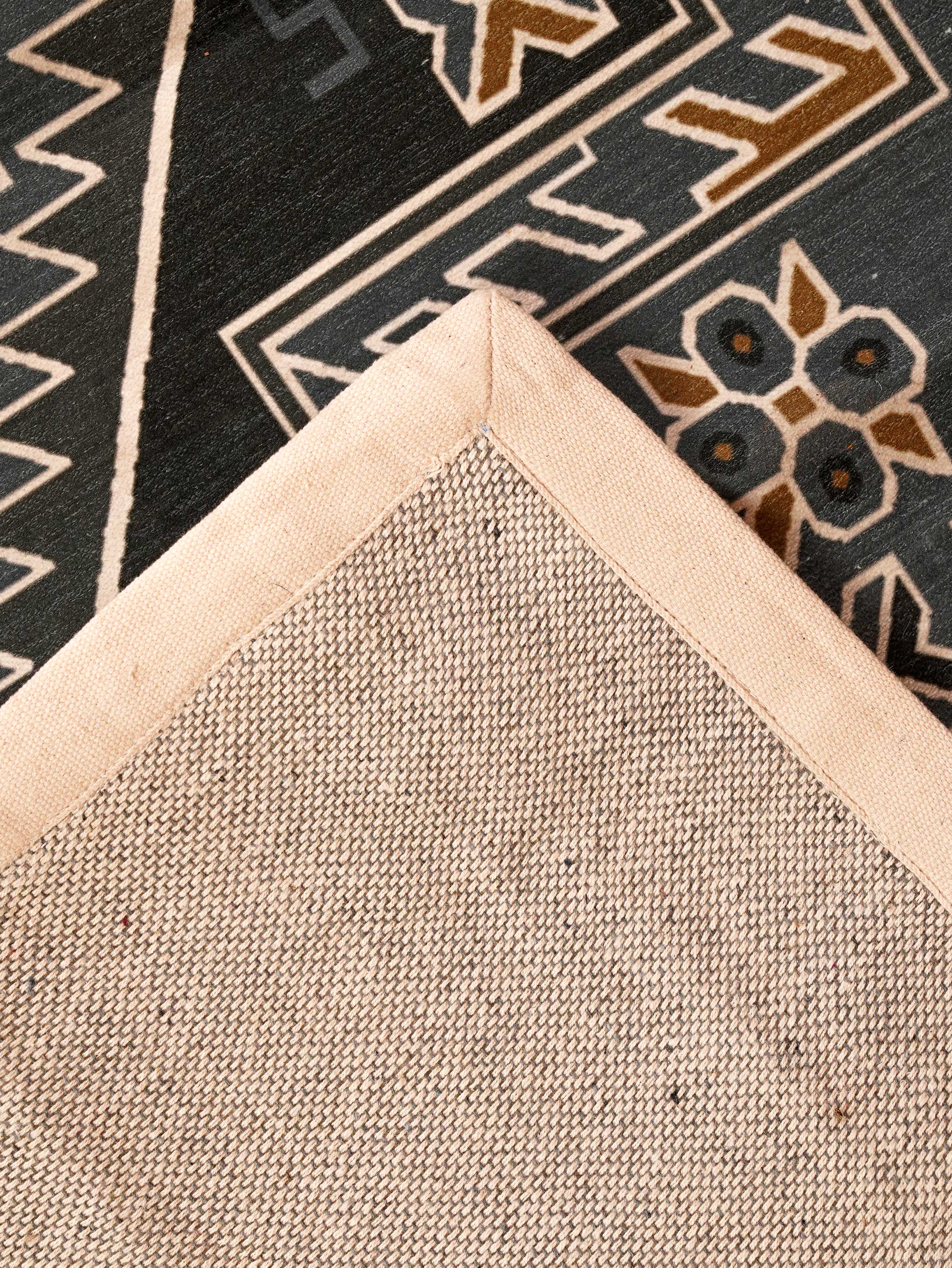 Hand Woven Printed Cotton & Polyester Area Rug - Oriental Multicolor Design - Non-Slip Living Room, Bedroom & Dining Room Decor