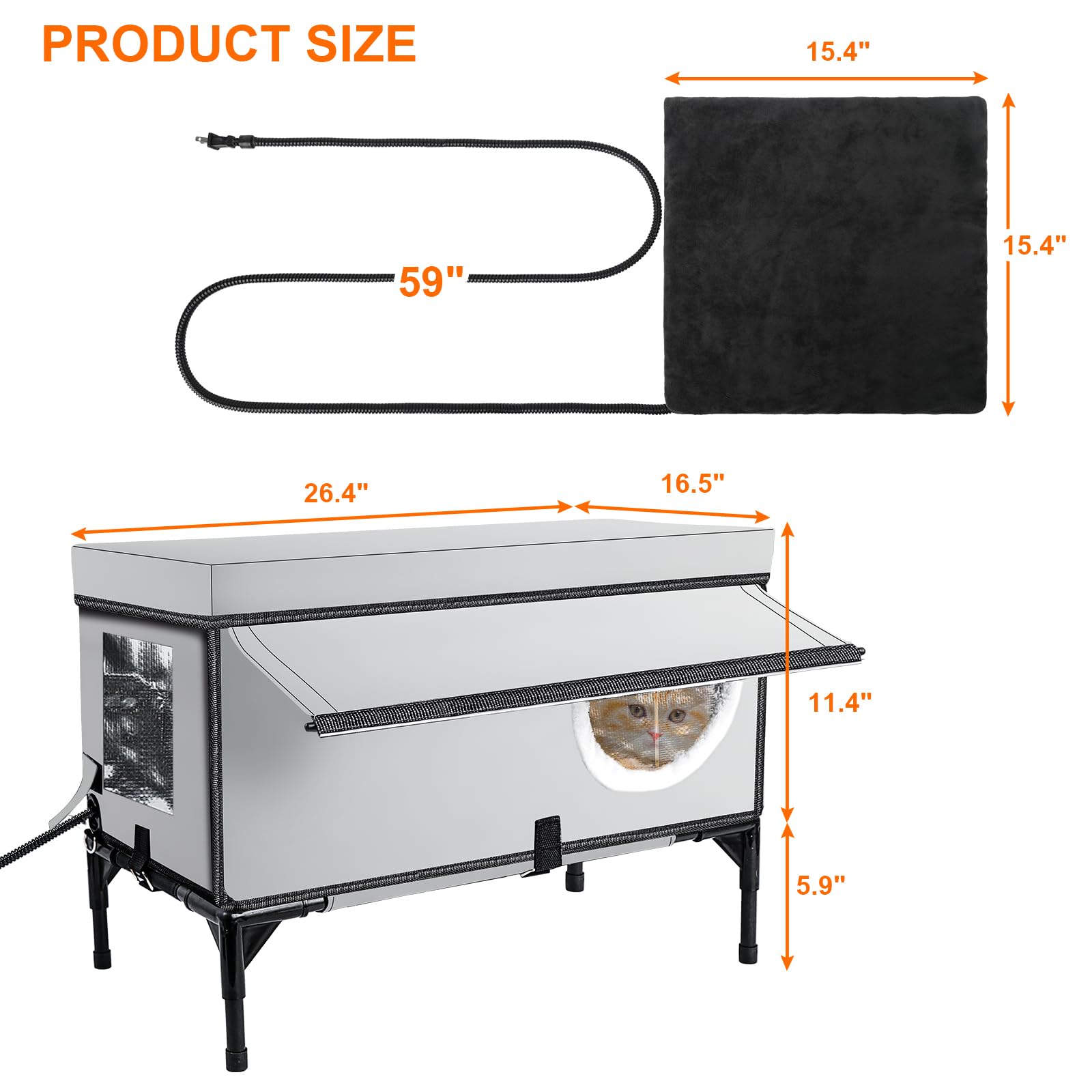 **Weatherproof Heated Cat House for Outdoor Cats - Insulated Winter Shelter with Heating Pad, Waterproof & Warm for Stray & Feral Cats - Grey (Perfect for Backyards, Garages & Cold Weather Protection)**