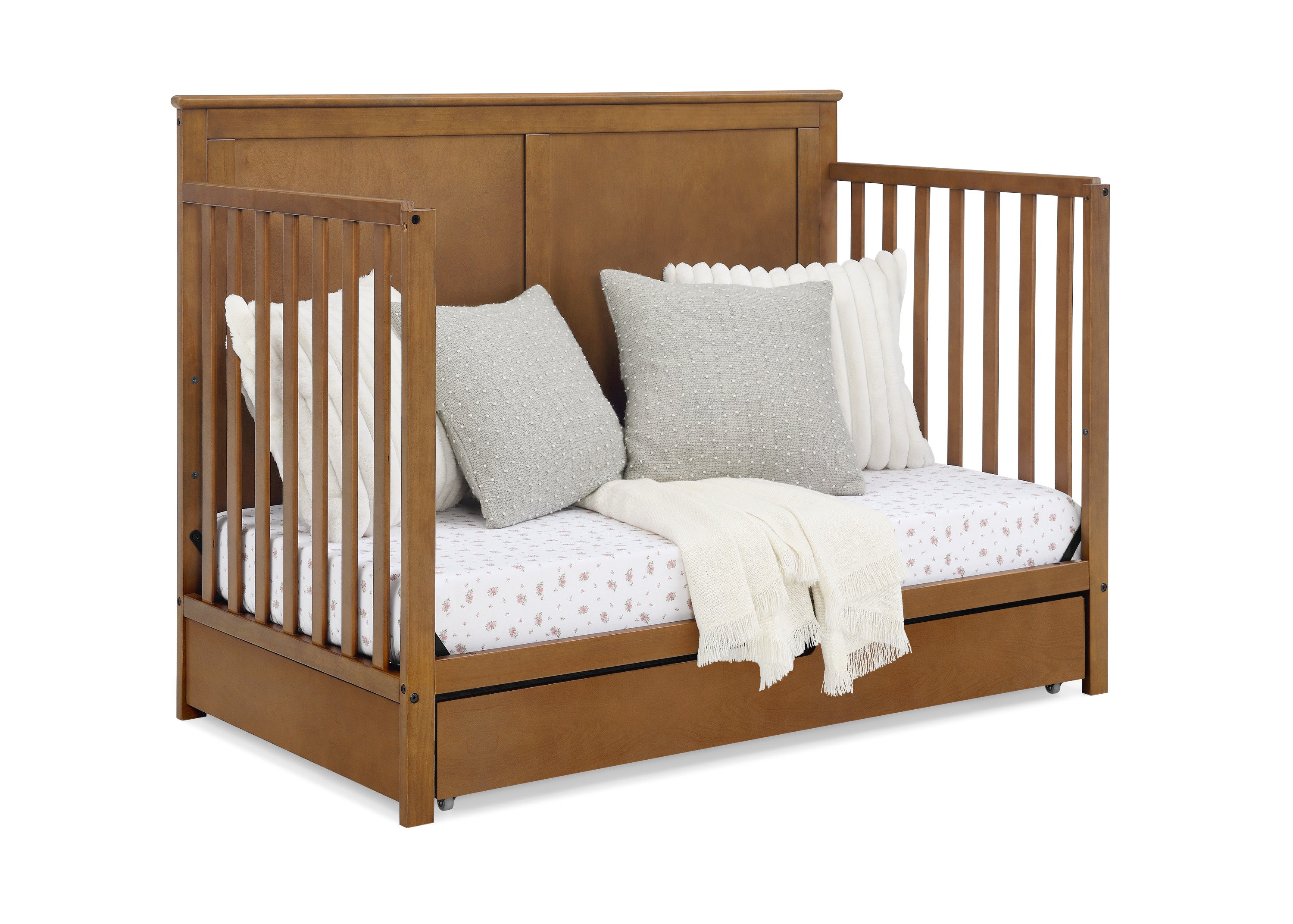 Logan 6-in-1 Convertible Baby Crib with Underdrawer Storage - White Nursery Furniture for Newborn to Toddler Bed | Perfect for Small Spaces & Modern Nurseries