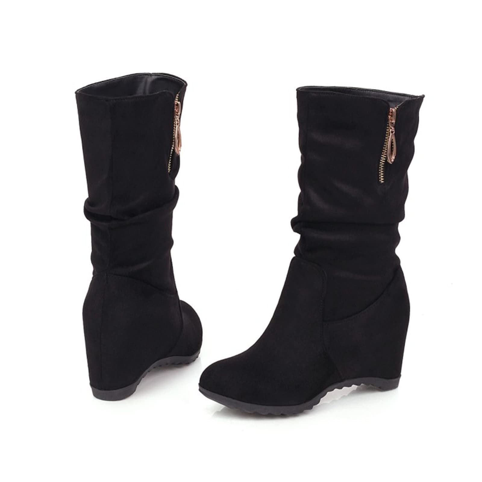 **SBGMoSJ Women's Western Cowboy Cowgirl Boots - Black Leather Knee-High Riding Boots for Wide Calf, Round Toe & Skin-Tight Fit | Perfect for Country Rides, Rodeos & Fashion Outfits**