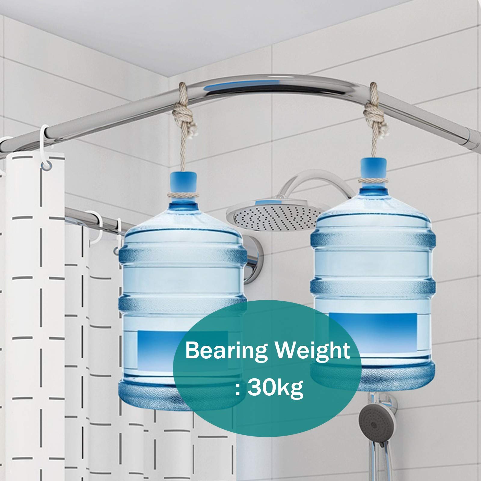 Stainless Steel U-Shaped Curved Shower Curtain Rod - Adjustable Tension Rod for Bathroom, Bathtub & Closet - No Drilling Installation - 80×80×80 Inches - Perfect for Small Spaces & Corner Showers