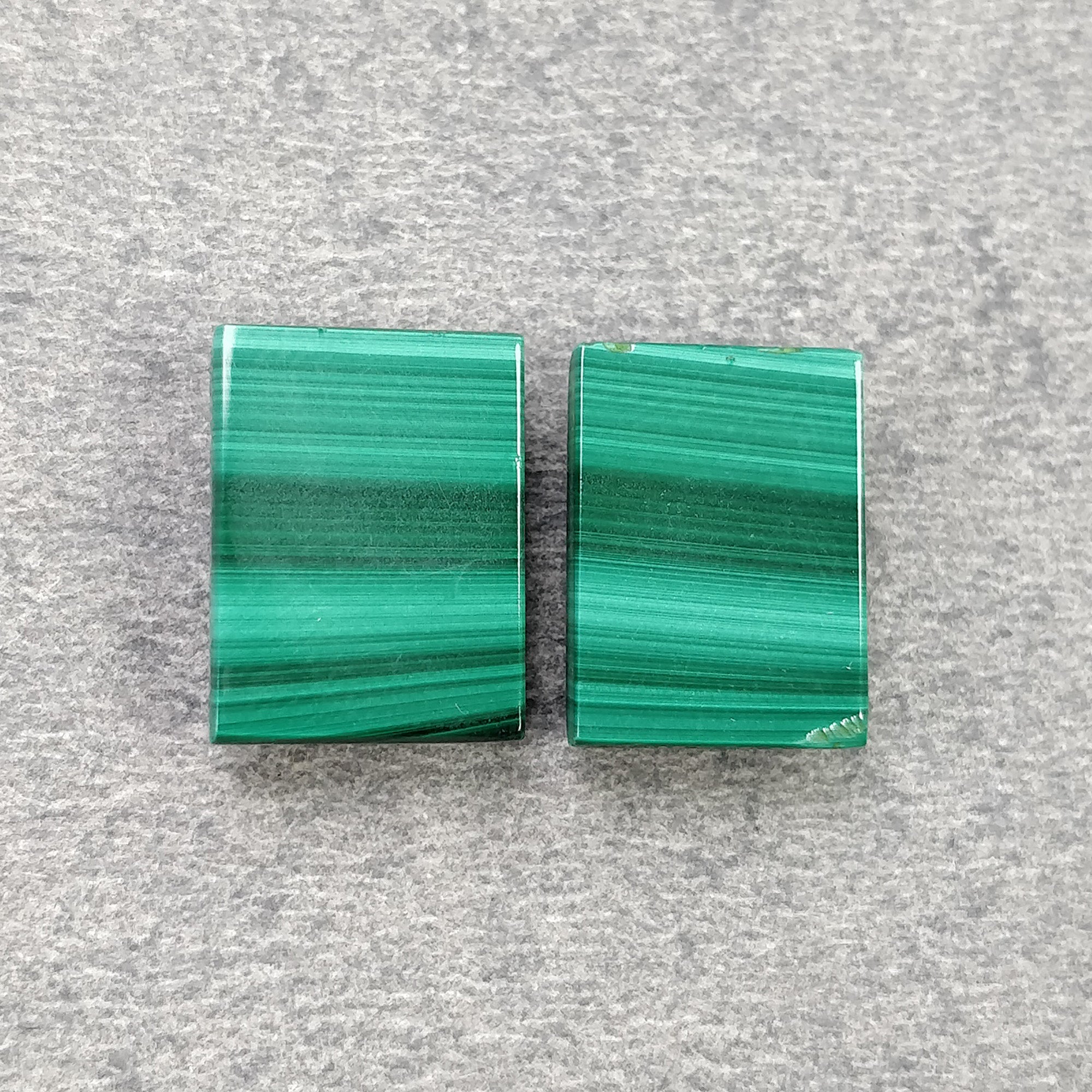 Natural Green Malachite Gemstone Cabochon Pair - 15.70cts Untreated Bi-Color Rectangle (13.5x10mm) for Jewelry Making, Wire Wrapping & Healing Crystals