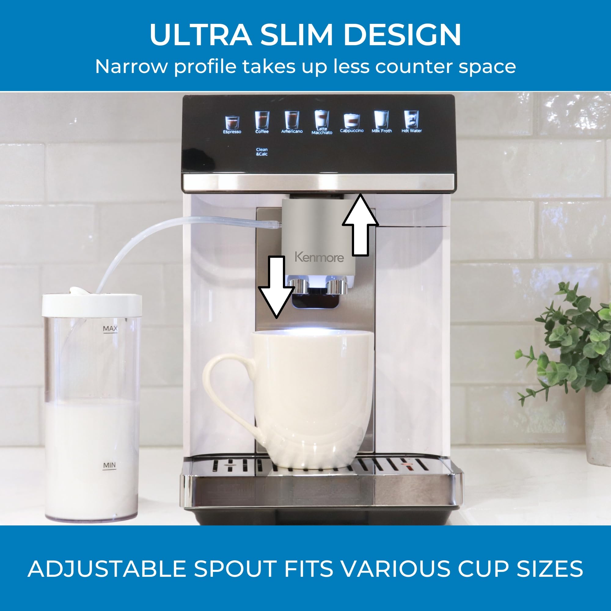 Koolatron Kenmore Fully Automatic Espresso Machine with Built-in Grinder, Milk Frother & Auto Tamper - Professional Barista Style for Cappuccino, Latte - Perfect for Home, Office & Coffee Shops (White)