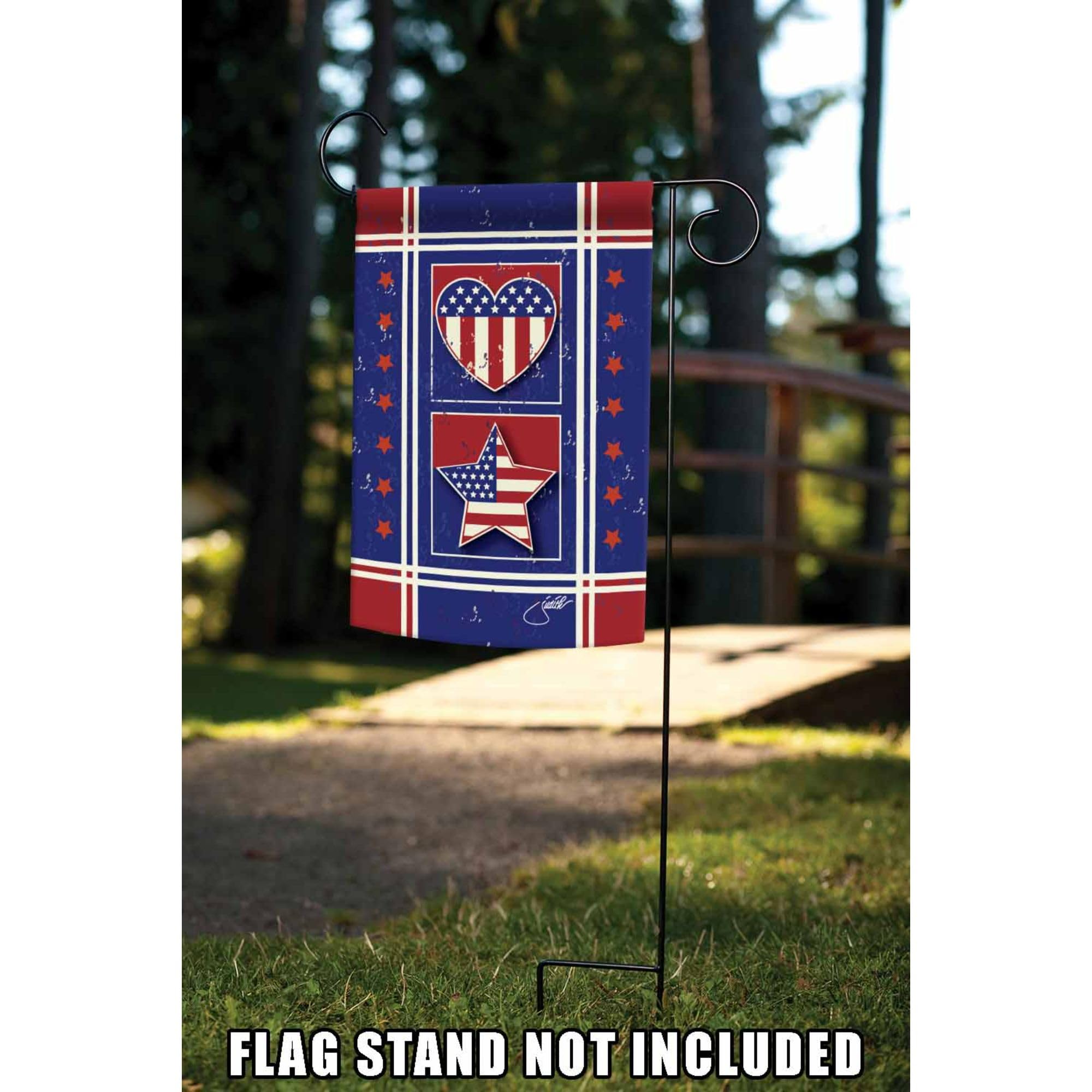 Toland Home Garden 12x18 Inch Double Sided Patriotic American Flag - Stars Stripes & Hearts Design for Outdoor Yard, House & Military Decor | Perfect for 4th of July, Memorial Day & Veterans Day Celebrations