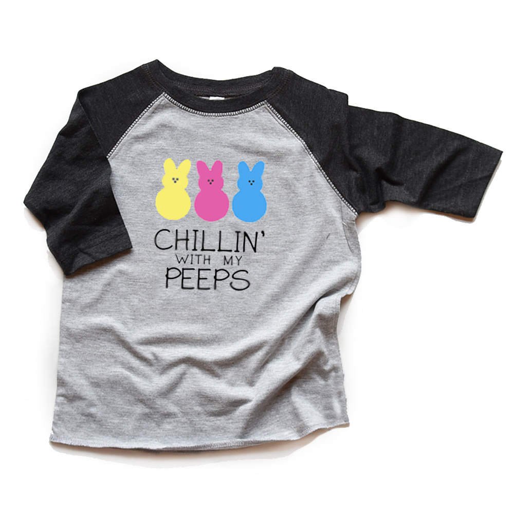Easter Kids Shirt for Boys & Girls - Chillin' with My Peeps Raglan Tee - Matching Sibling Toddler T-Shirts - Perfect for Easter Egg Hunts & Family Photos